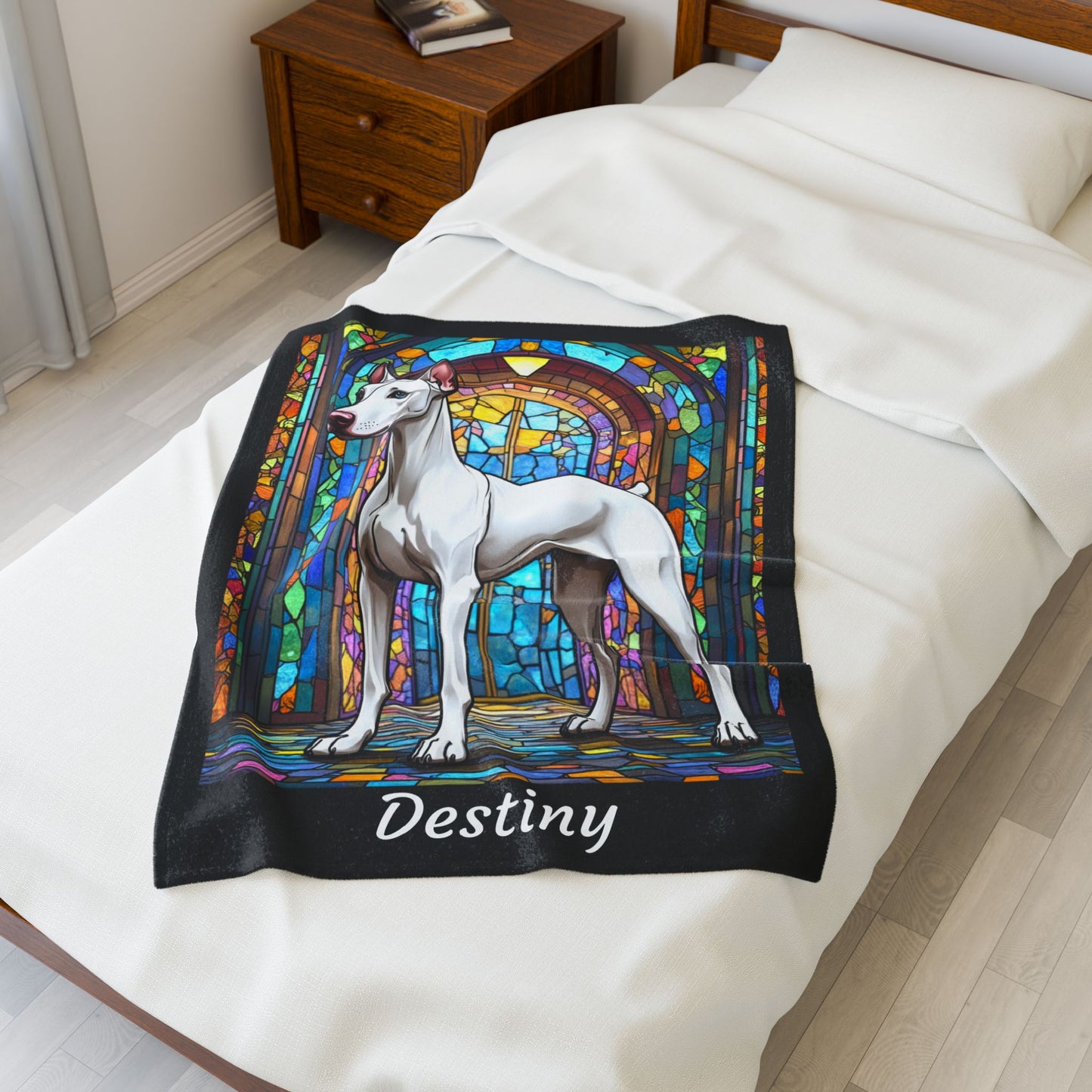 Doberman White Coat Blanket, Custom Dog Lover Throw, Artistic Gift for Humans and Pet Owners