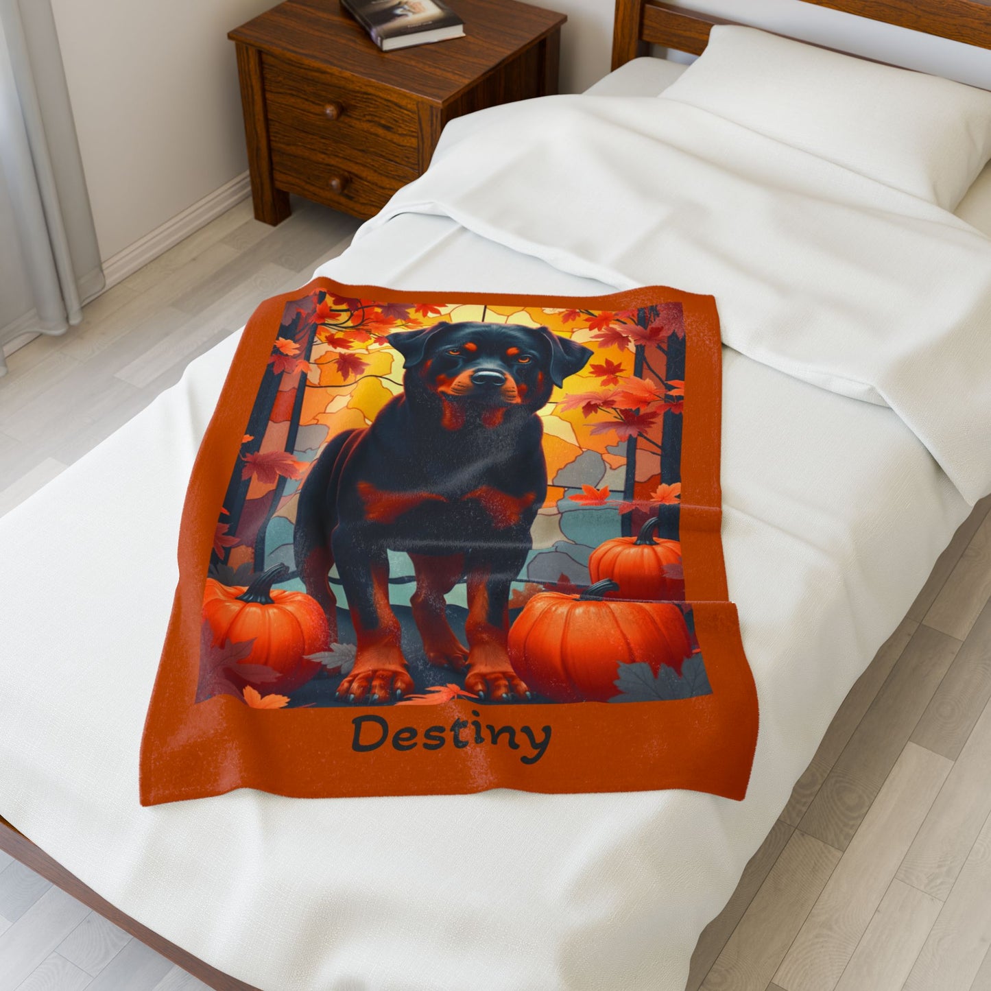 Black and Rust Rottweiler velveteen plush blanket, cozy personalized dog throw for loyal Rottie fans - MySisterIsASurvivor