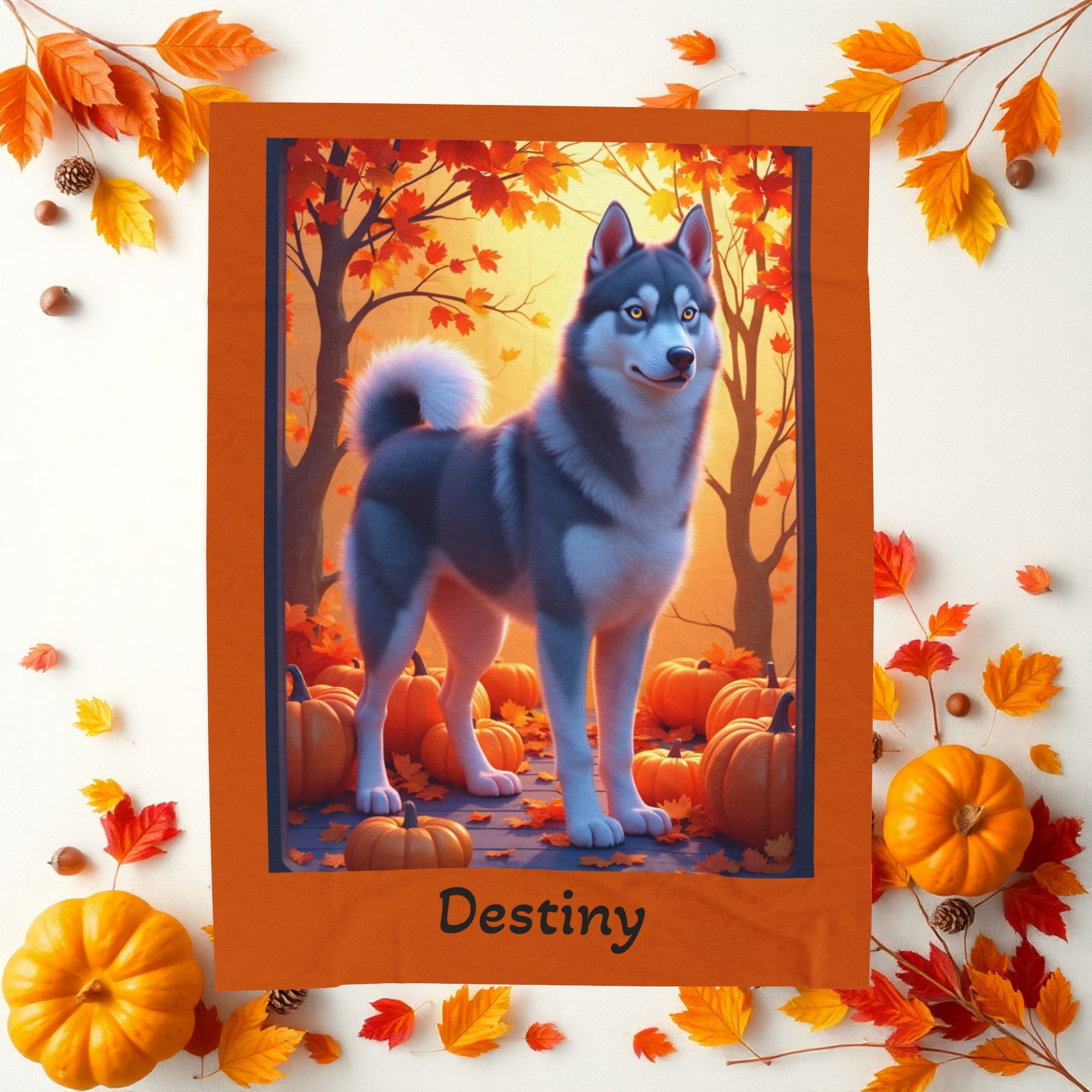 Siberian Husky Dark Grey Coat (Amber Eyes) Velveteen Plush Blanket, Custom Dog Throw