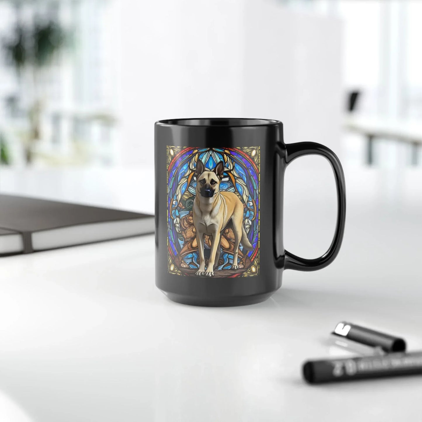 Shop our premium belgian malinois cream personalized mug with stained glass design 11oz 15oz from MySisterIsASurvivor.
