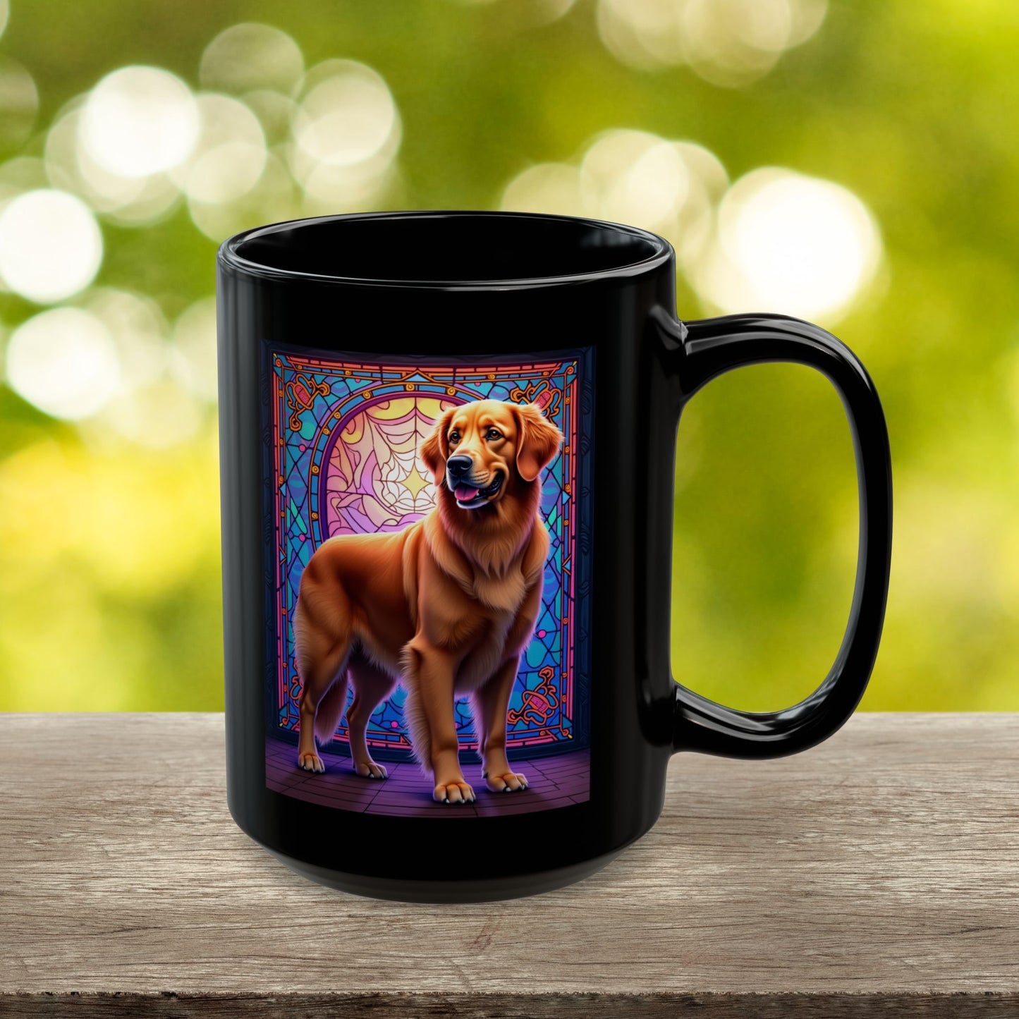 Dark Golden Retriever custom stained glass dog mug, personalized coffee cup for Golden Retriever owners