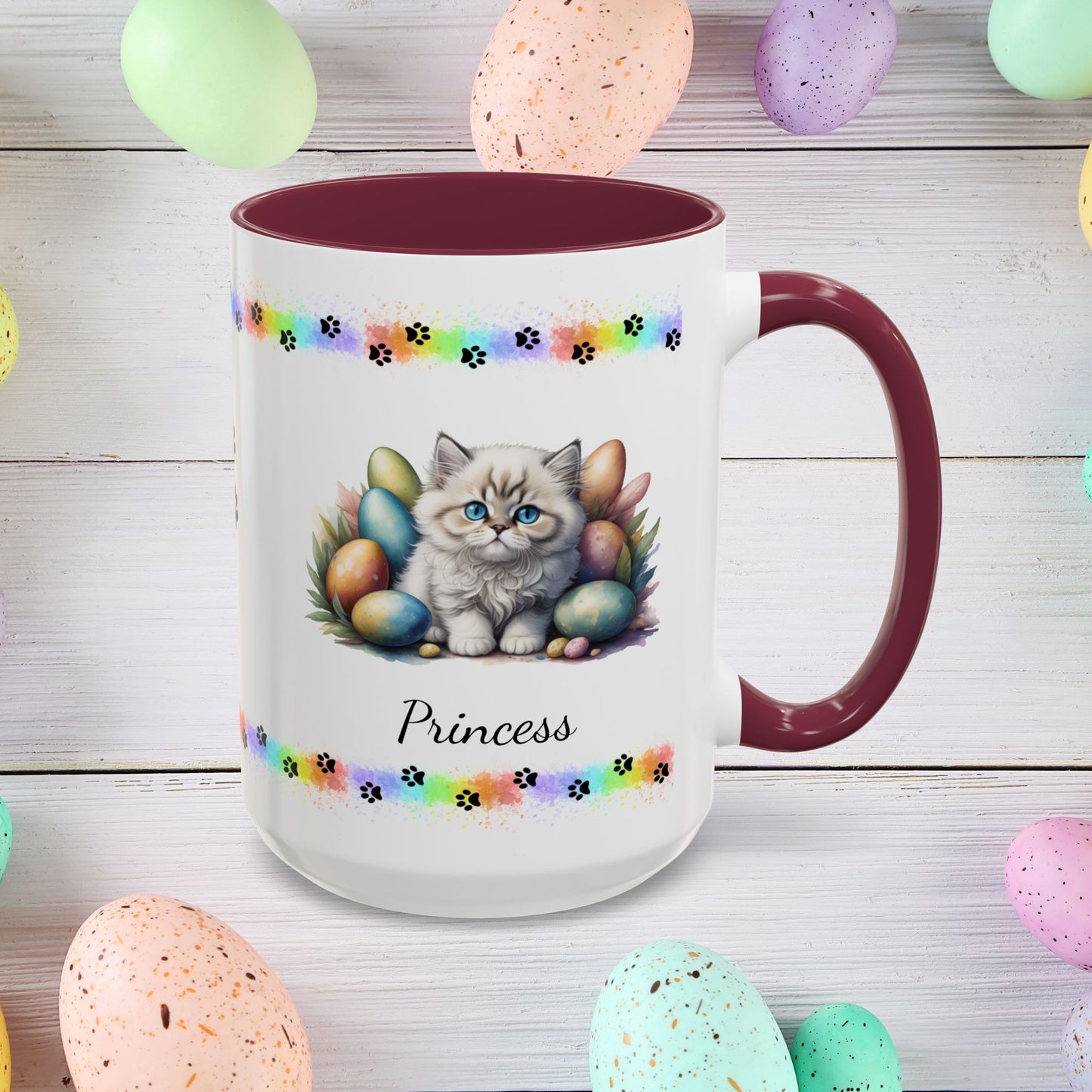 Persian Easter kitten coffee mug, personalized cute cat gift, mental health support and festive drinkware