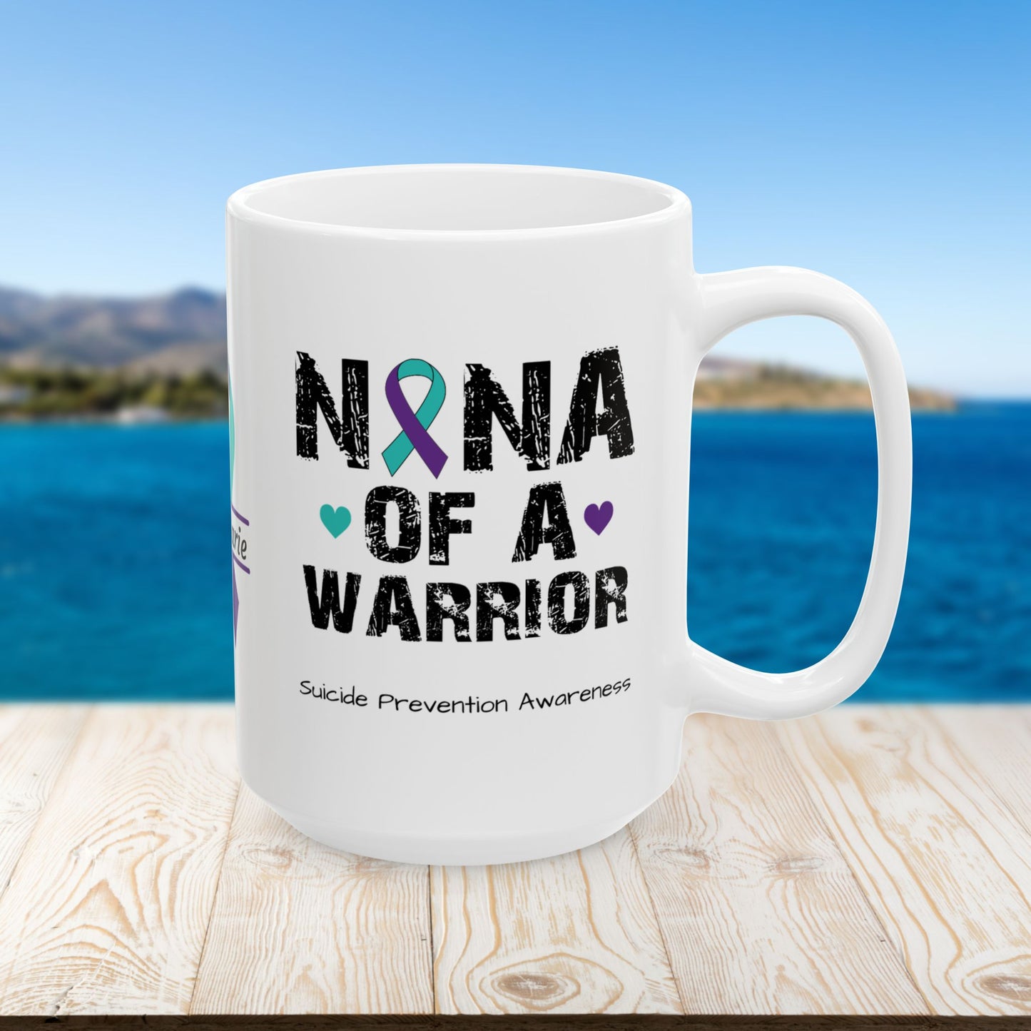 Nana of a Warrior mug - personalized suicide prevention and mental health encouragement gift