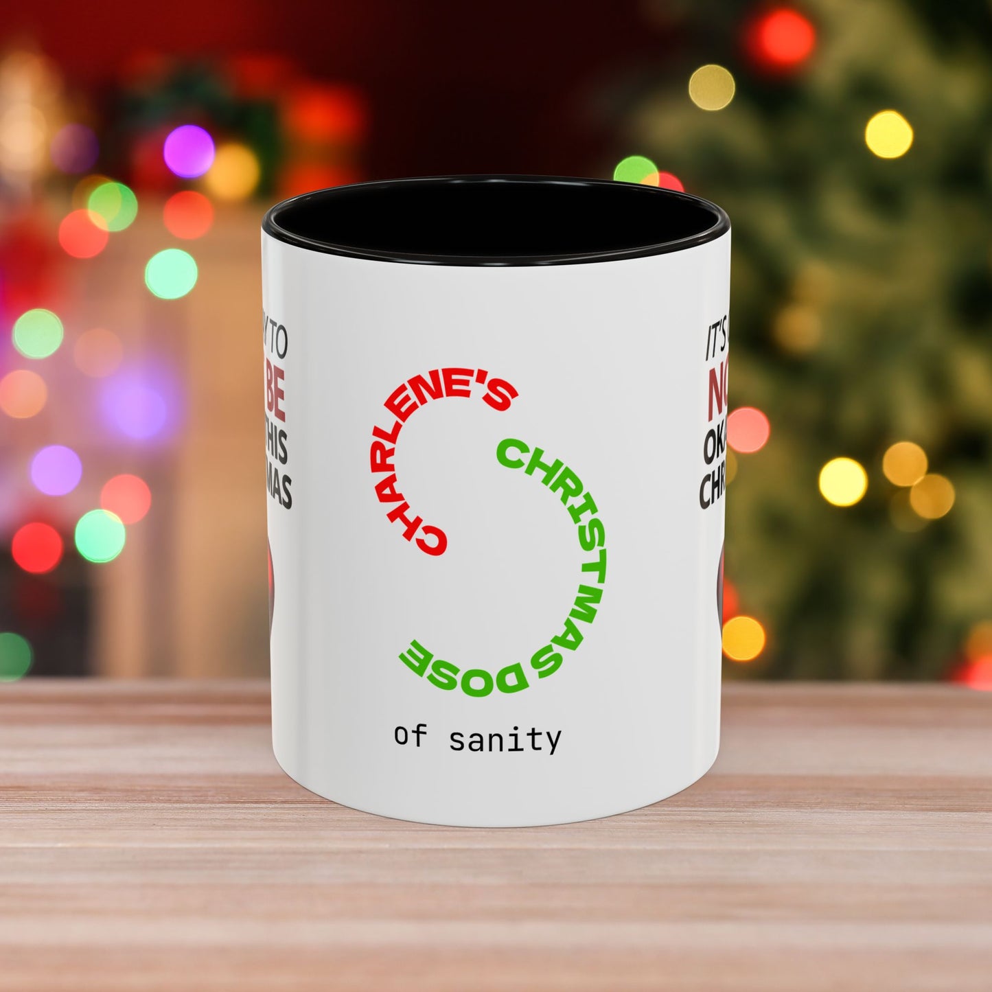 It's Okay to Not Be Okay This Christmas Mug - Personalized Christmas Mental Wellness Mug, Supportive Holiday Gift with Accent Color