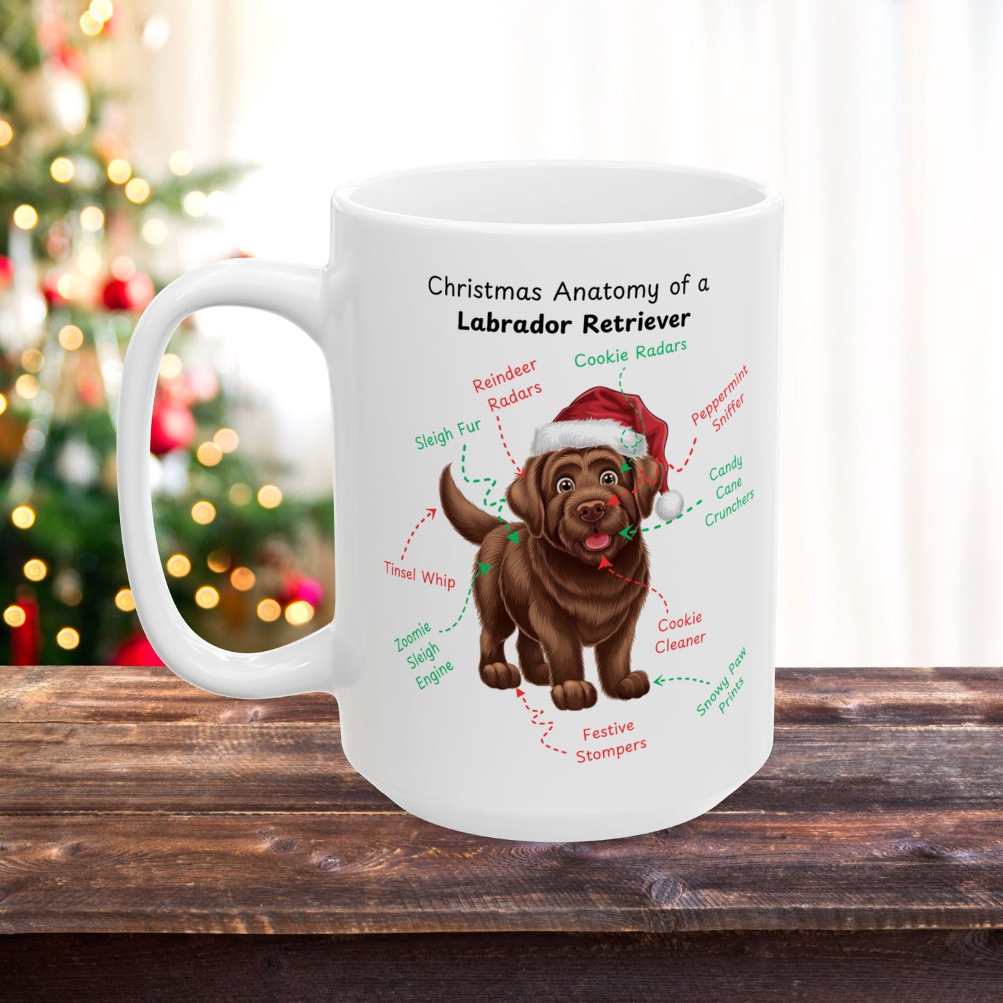 Labrador Retriever (Chocolate) Personalized Christmas Dog Anatomy Mug, Funny Holiday Gift for Dog Lovers, Festive Dog Breed Coffee Cup