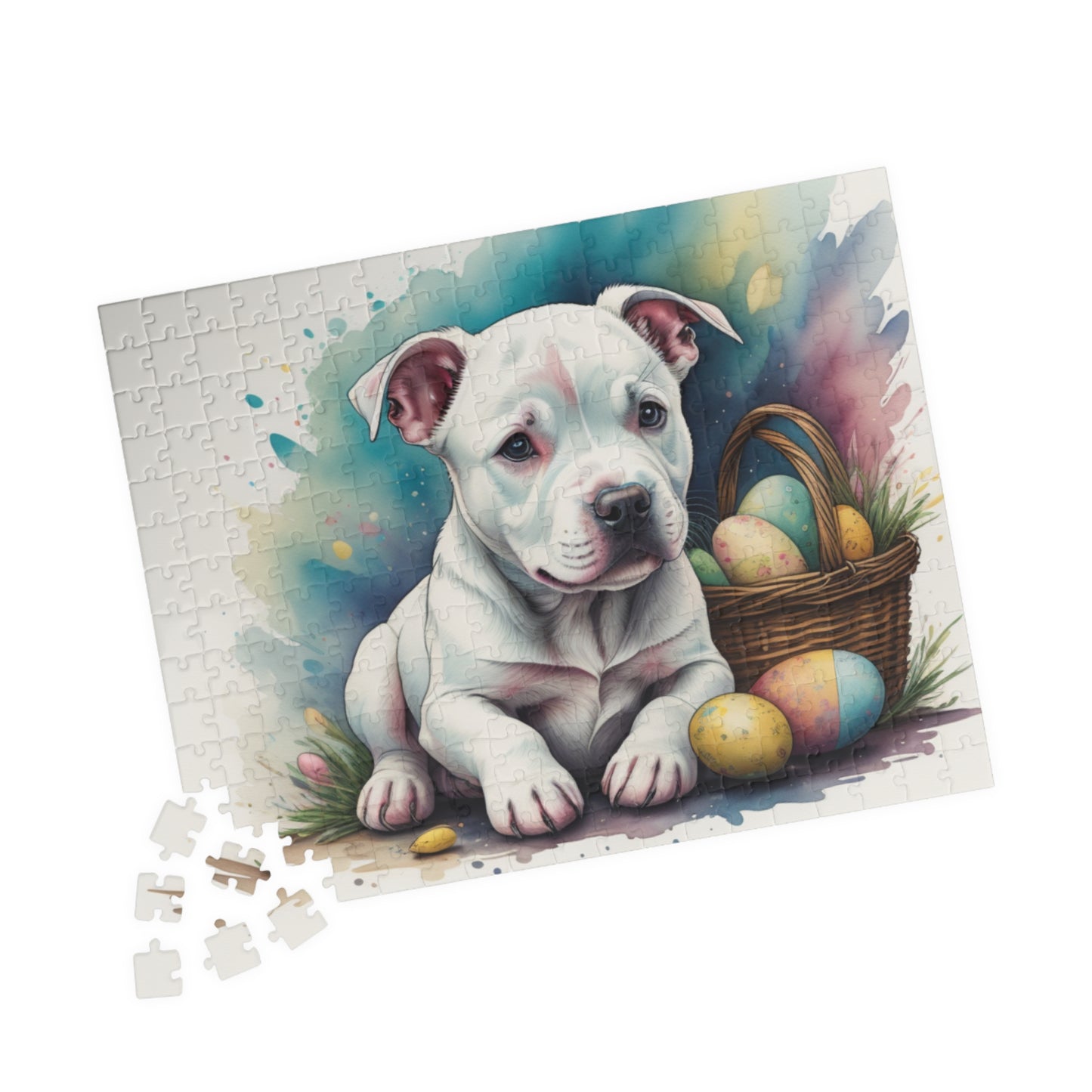Pitbull (White) Easter Puppy Puzzle - Dog Lovers, Mental Health Benefits, Holiday Fun, Mindfulness, Stress Relief, Festive Gift