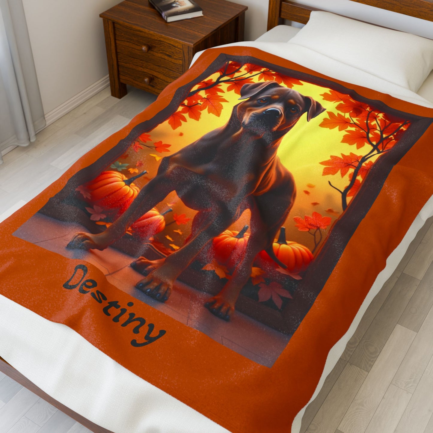 Chocolate and Tan Rottweiler velveteen plush blanket, personalized dog throw for Rottweiler owners - MySisterIsASurvivor