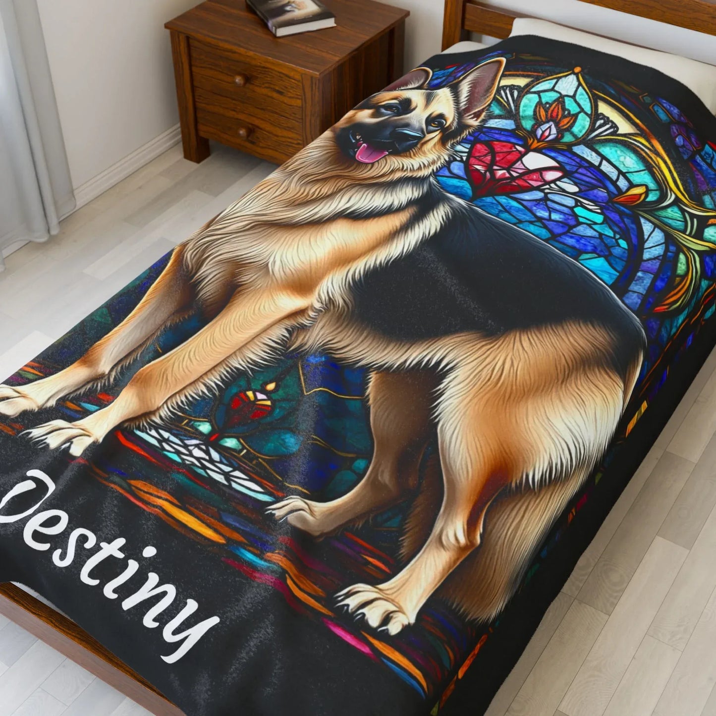 Shop our premium german shepherd black cream personalized velveteen plush blanket from MySisterIsASurvivor.