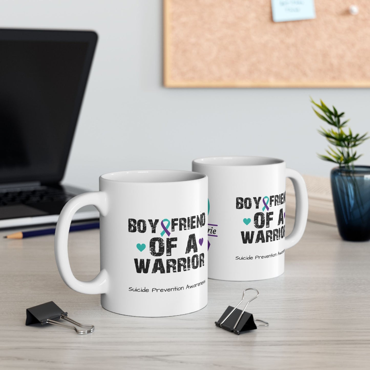 Boyfriend of a Warrior - Personalized Suicide Prevention Awareness Gift, Empowerment and Resilience Ceramic Mug, Support for Survivors