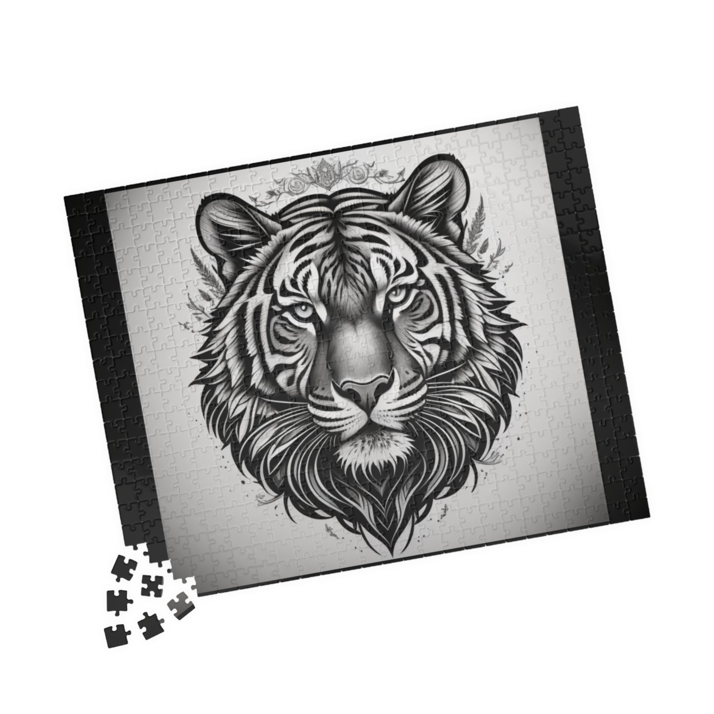 Tiger roaring with confidence in a jungle setting, featured in an inspiring jigsaw puzzle