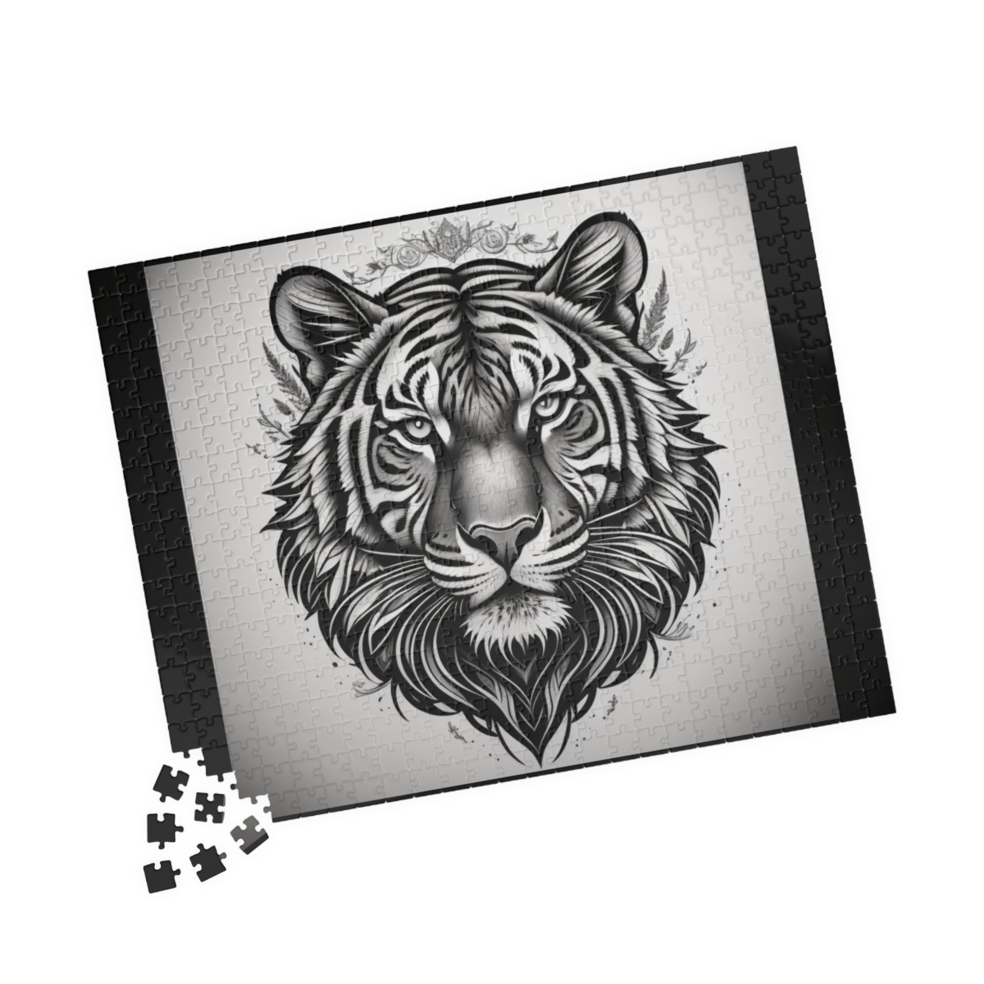 Tiger roaring with confidence in a jungle setting, featured in an inspiring jigsaw puzzle