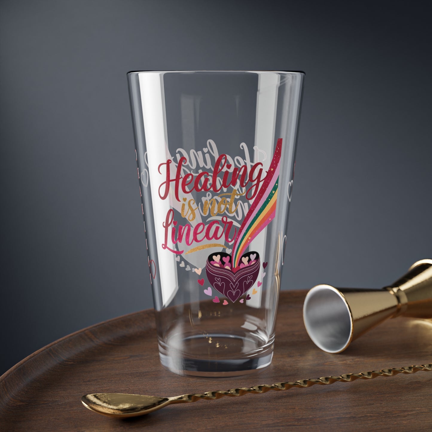 Healing is Not Linear: Personalized Valentine's Day Affirmation Pint Glass – Valentine's Day Self-Care Gift, Mindful Positivity Drinkware