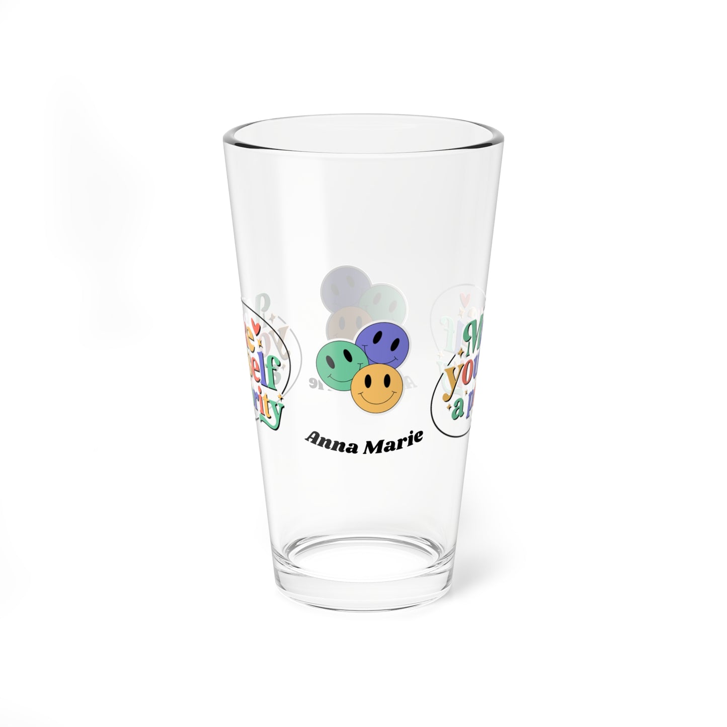 Make Yourself a Priority retro mental health pint glass with custom clear glass design
