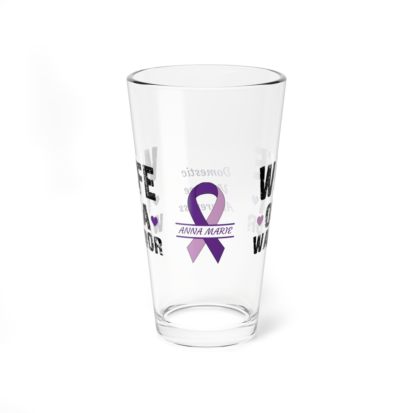 Wife of a Warrior: Personalized Domestic Violence Awareness Warrior Pint Glass - Proud Family Member
