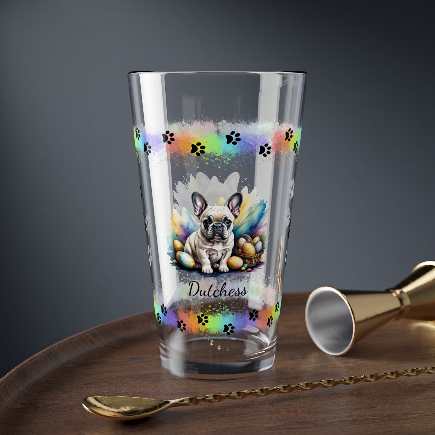 French Bulldog (Cream) Personalized Easter Puppy 16oz Pint Glass - Custom Dog Design, Mental Health Gift, Easter Décor, and Festive Celebrations