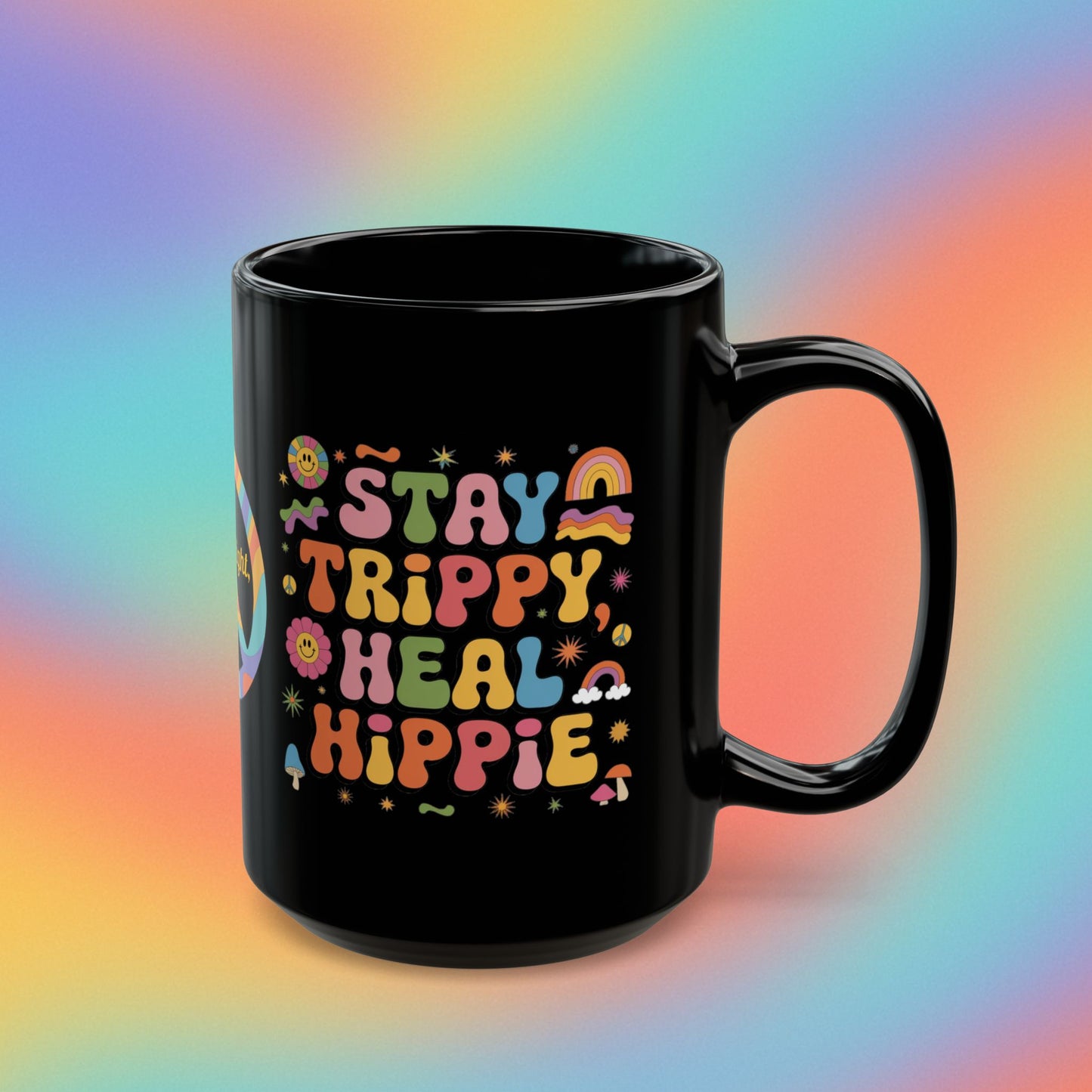 Stay Trippy Heal Hippie retro 70s mug, groovy self-care mental wellness gift - MySisterIsASurvivor