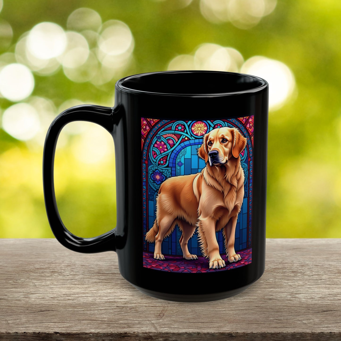 Light Golden Retriever stained glass style coffee mug, personalized dog name gift for Golden fans