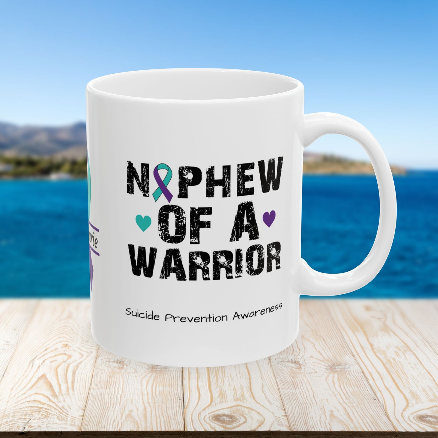 Nephew of a Warrior - Personalized Suicide Prevention Awareness Gift, Empowerment and Resilience Ceramic Mug, Support for Survivors