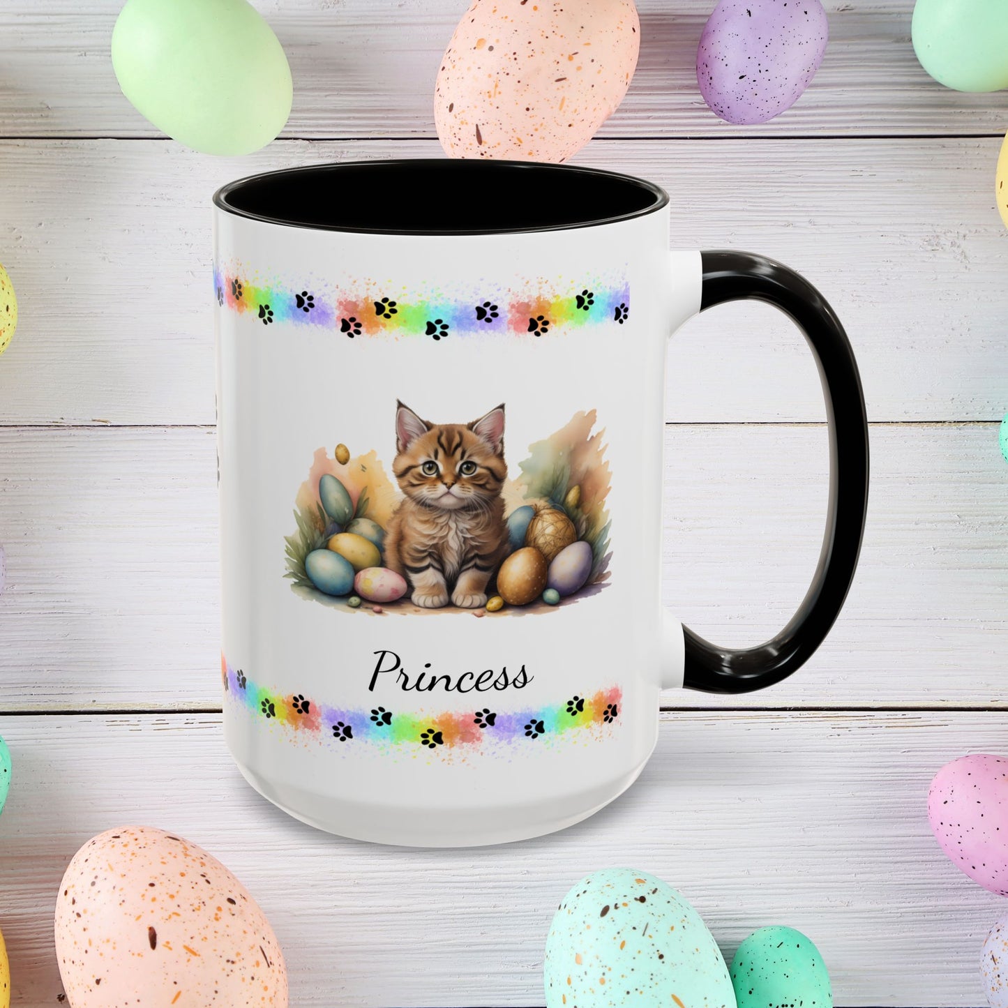 Bobtail: Personalized Easter Kitten Coffee Mug - Adorable Cat Design, Mental Health Gift, 11oz & 15oz, 12 Color Choices, Easter Gifts & Décor