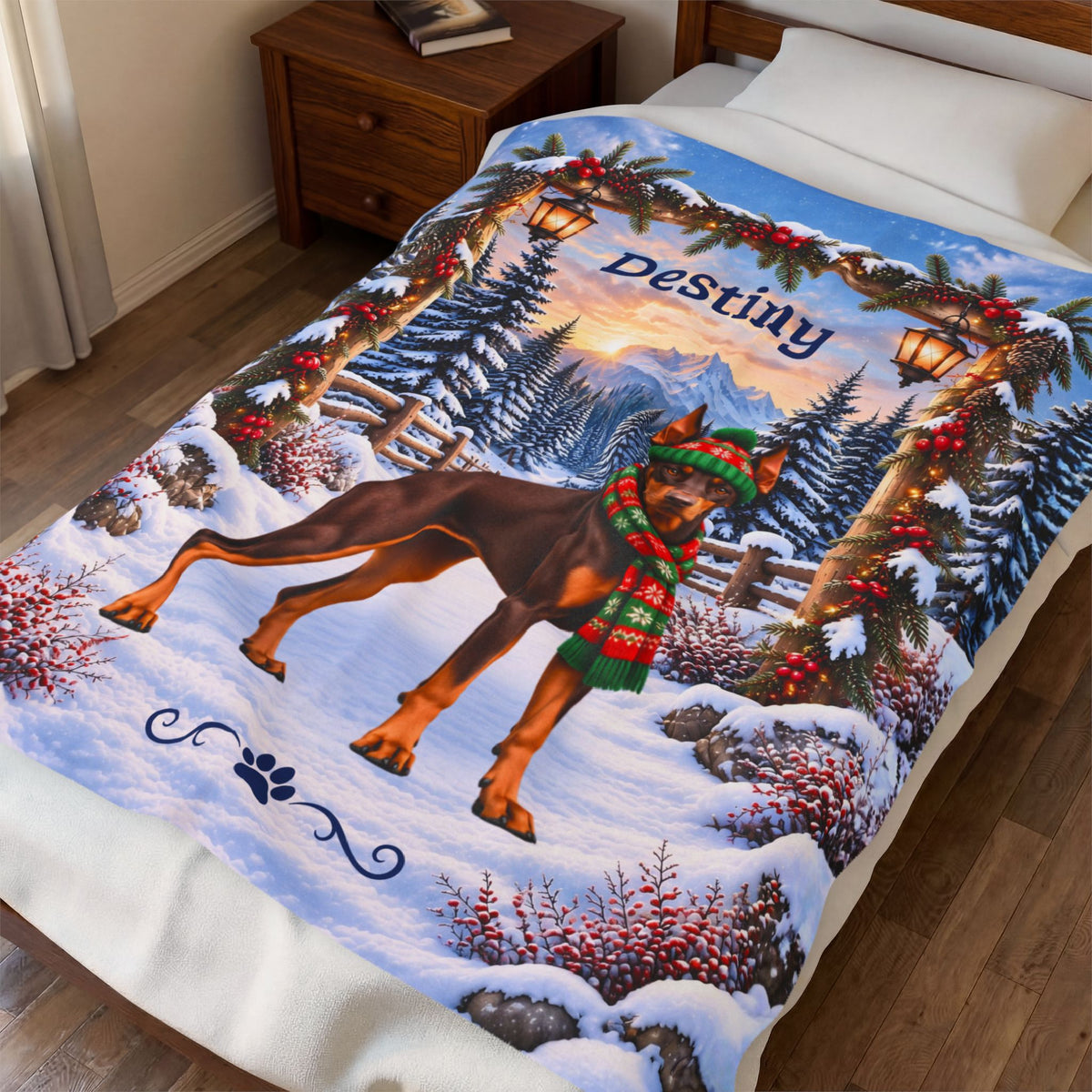 Doberman (Red & Rust Coat) - Personalized Winter Blanket, Custom Name Velveteen Throw