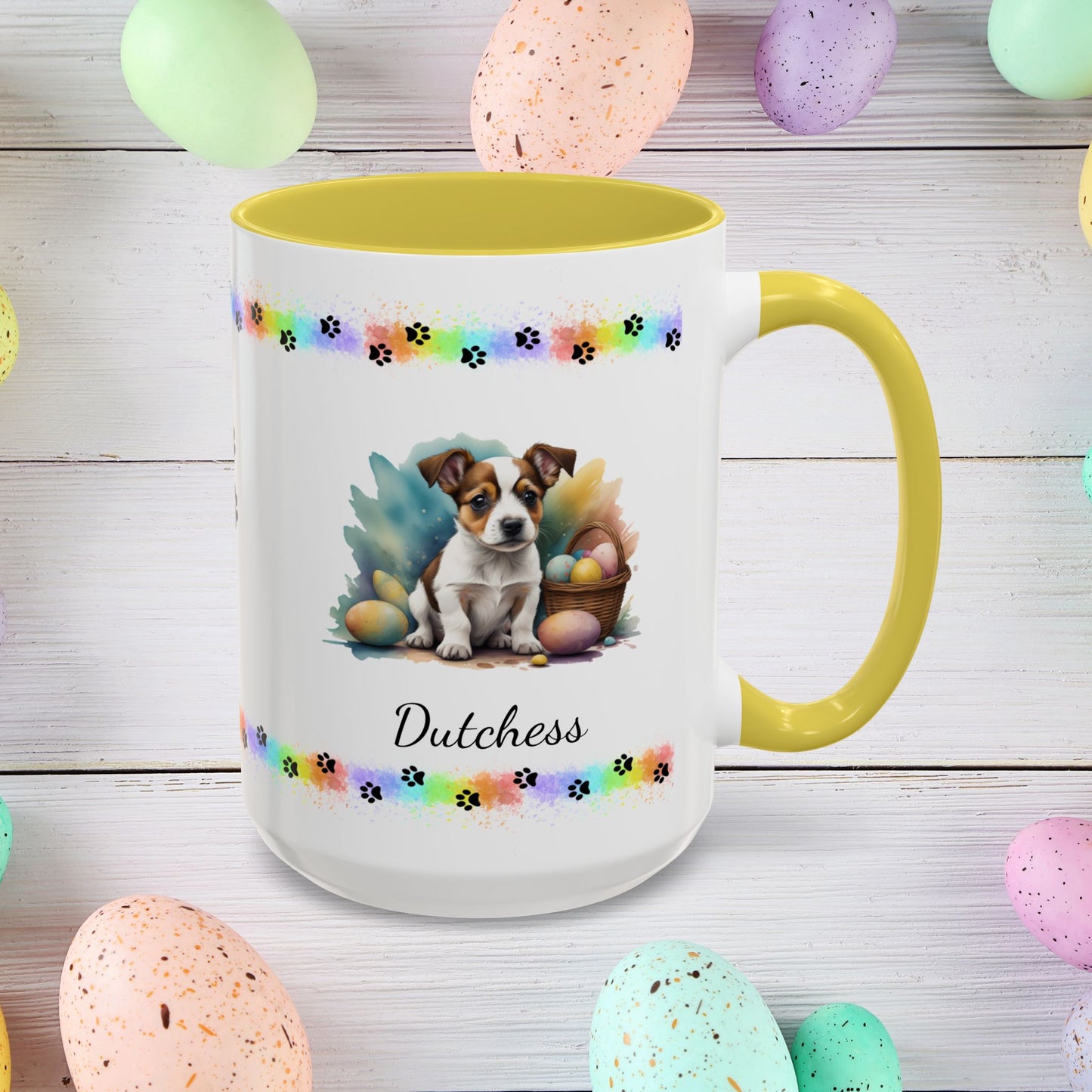 Jack Russell Terrier Brown & White Easter puppy coffee mug, personalized cute dog coffee cup gift for mental health support
