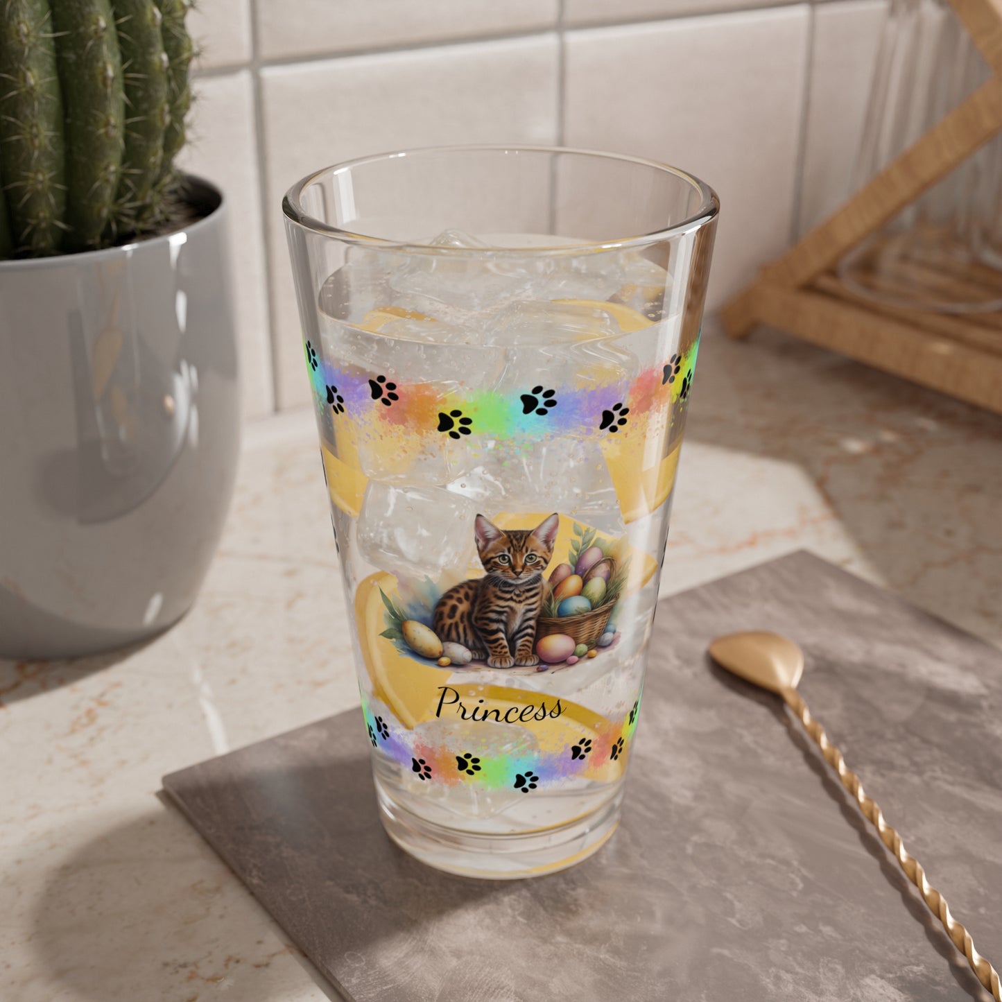 Bengal Easter Kitten 16oz Pint Glass - Personalized Cat-Themed Gift, Mental Health Drinkware, Holiday Décor & Easter Celebration