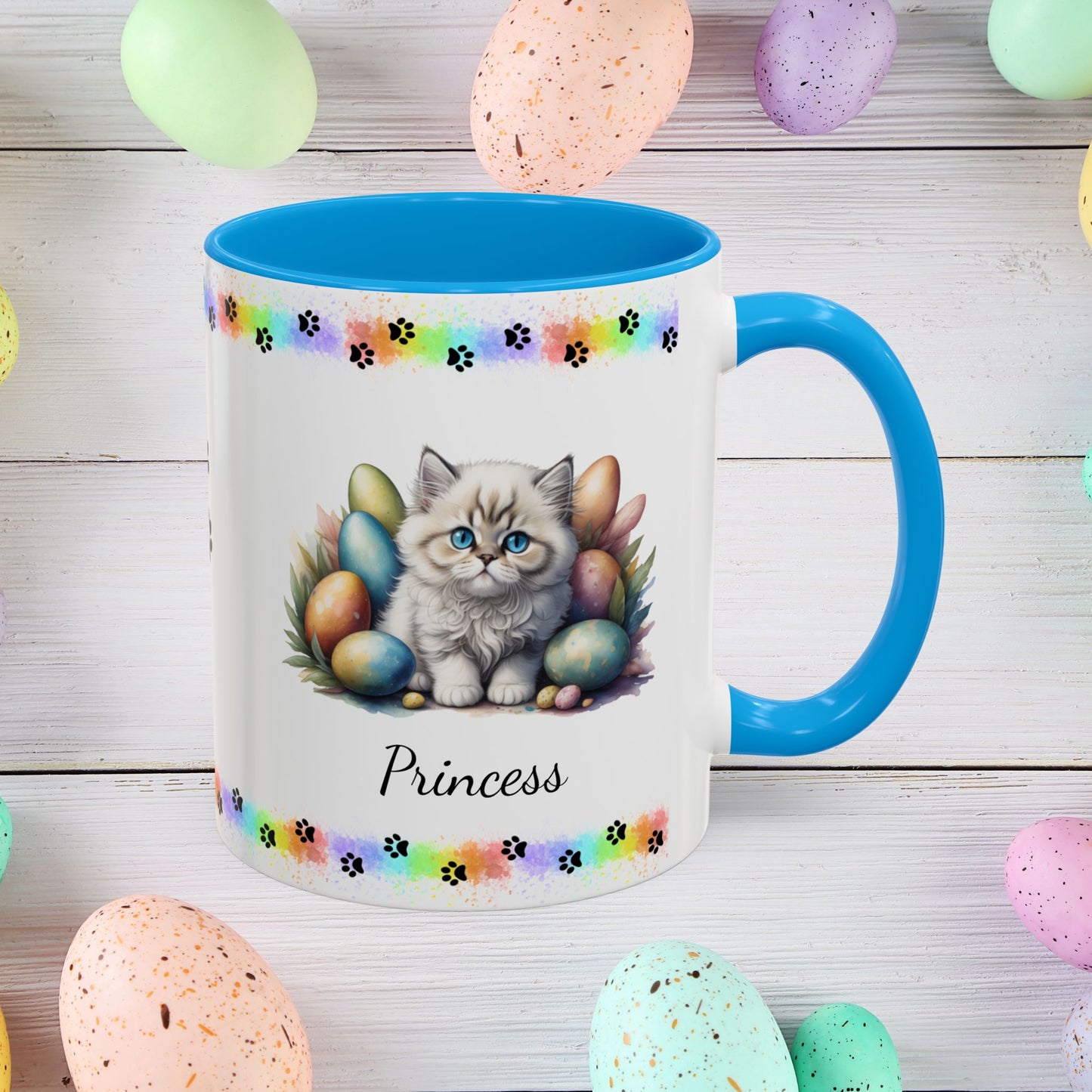 Persian Easter kitten coffee mug, personalized cute cat gift, mental health support and festive drinkware