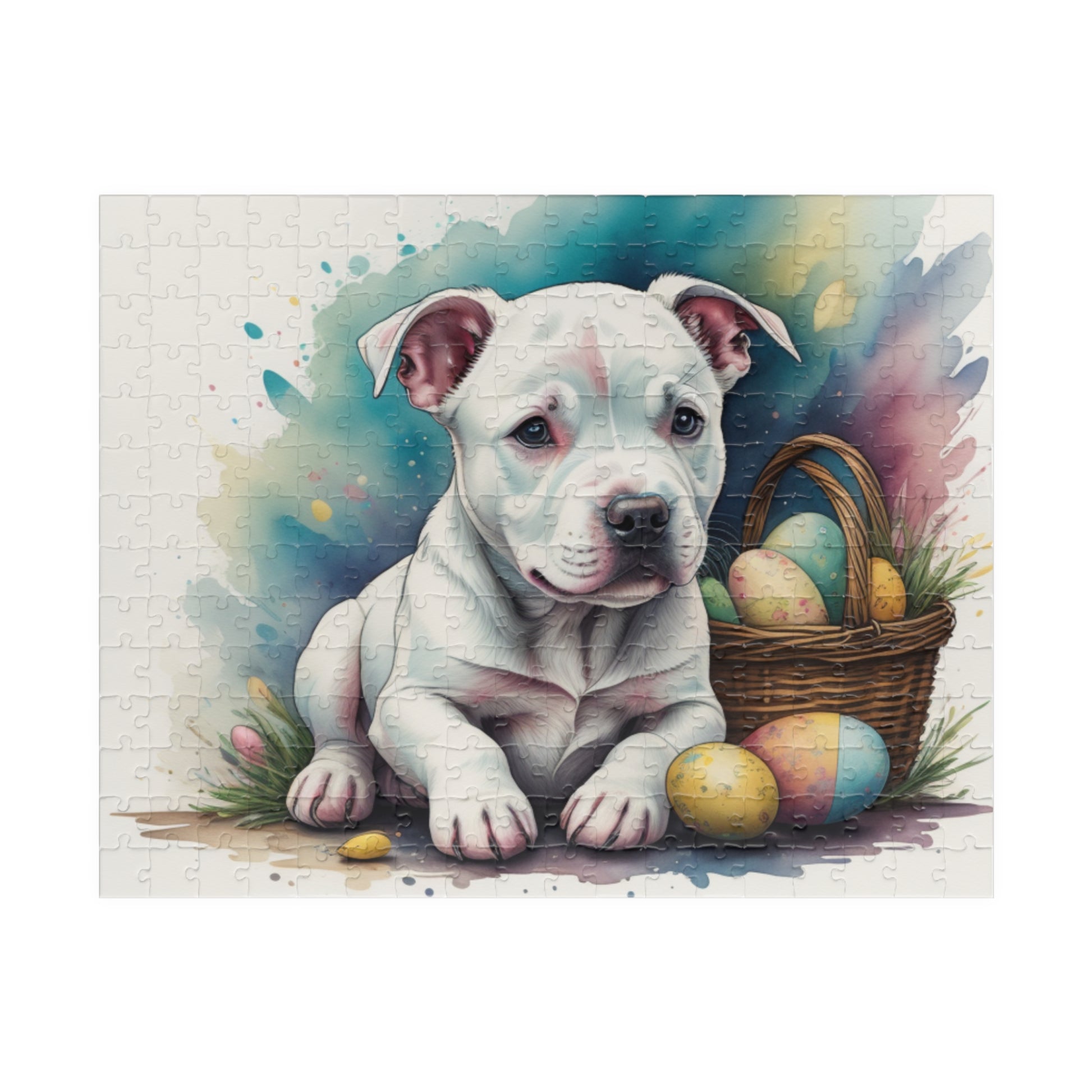 Pitbull (White) Easter Puppy Puzzle - Dog Lovers, Mental Health Benefits, Holiday Fun, Mindfulness, Stress Relief, Festive Gift