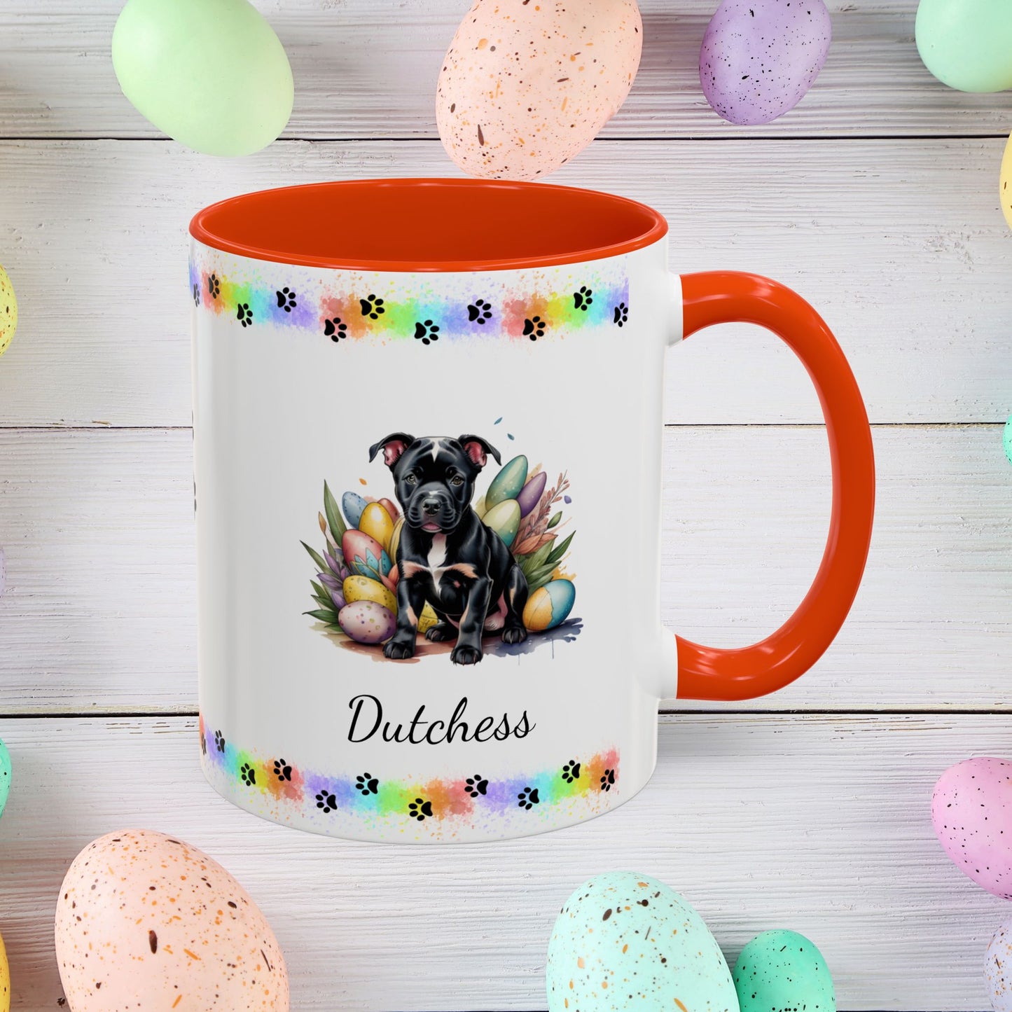 Pitbull Black Easter puppy coffee mug, personalized cute dog gift for mental health awareness and cozy sipping