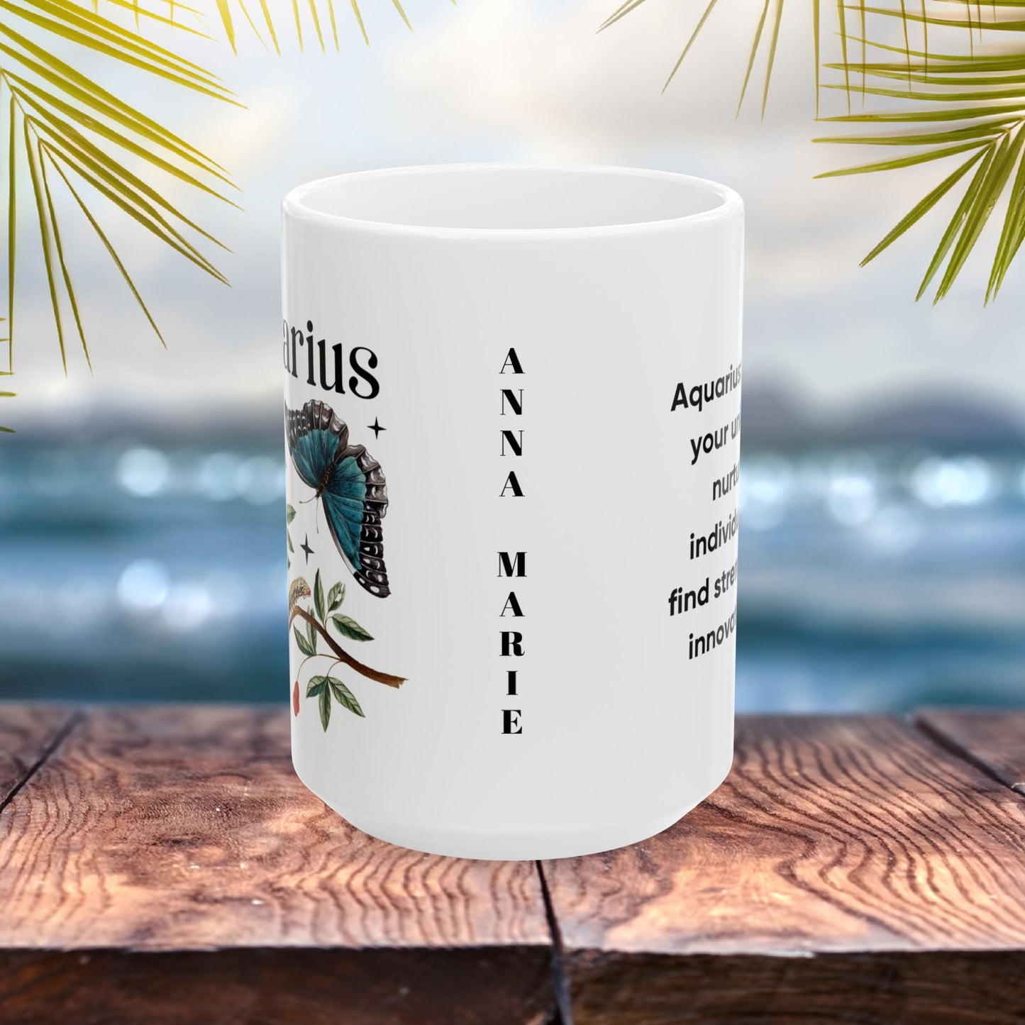 Aquarius zodiac mug, personalized astrology coffee cup, star sign birthday gift for horoscope lovers