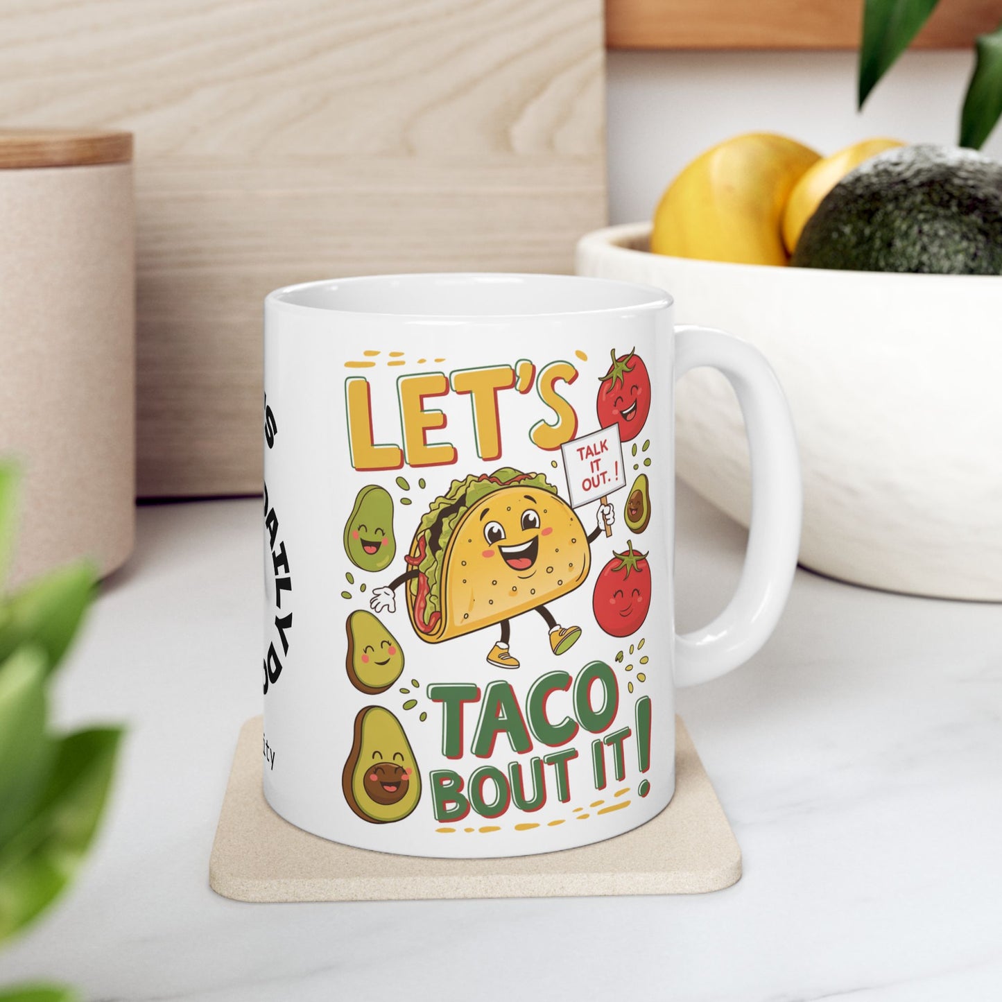 Let's Taco Bout It Funny Mental Health Mug, Stylish Ceramic Coffee Cup, Positive Affirmation Gift, Anxiety Relief, Self-Care Mug, Therapist Office Décor