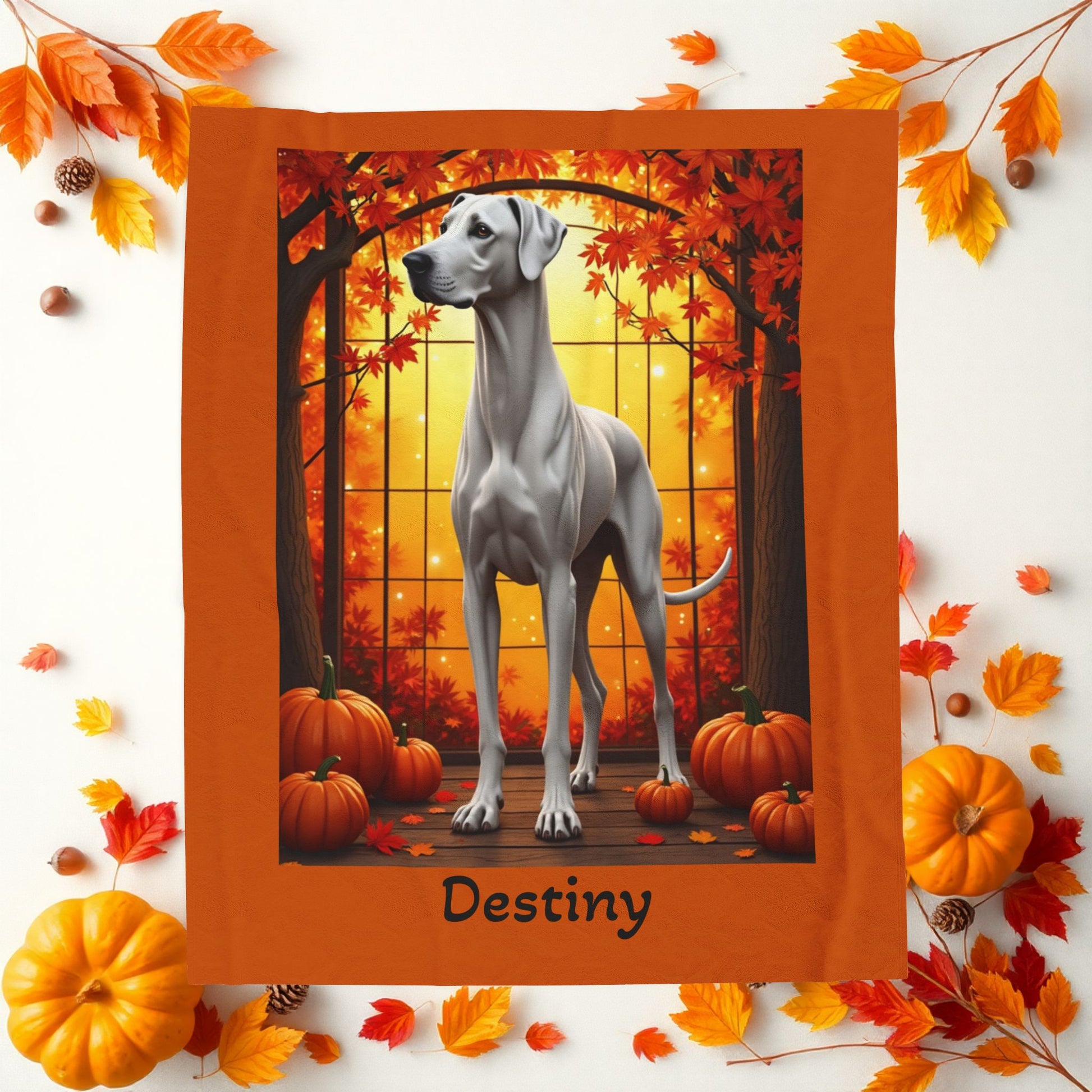 Great Dane White Coat Velveteen Plush Blanket, Warm Personalized Dog Throw, Gentle Giant Gift