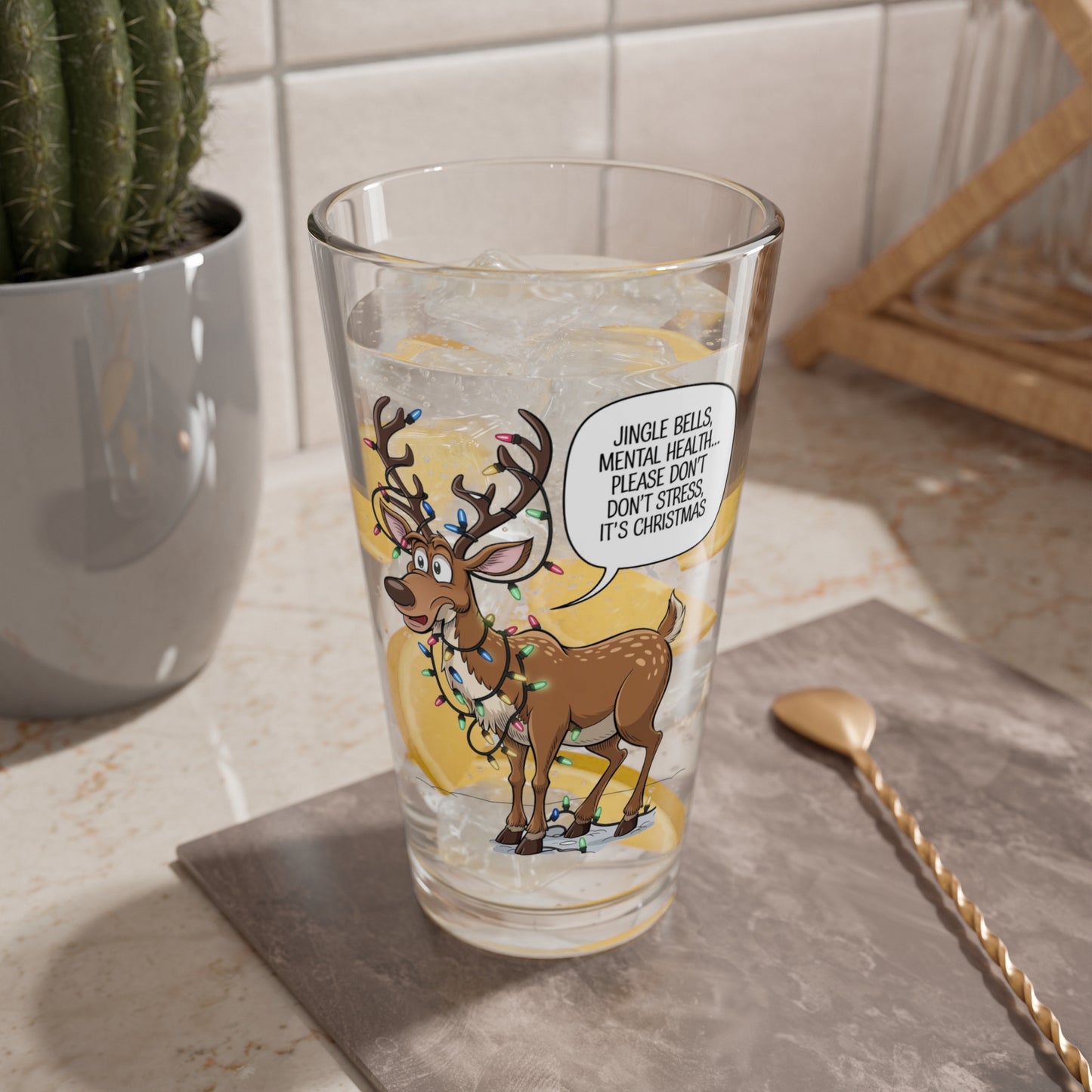 Jingle Bells, Mental Health..., Christmas Pint Glass, 16oz