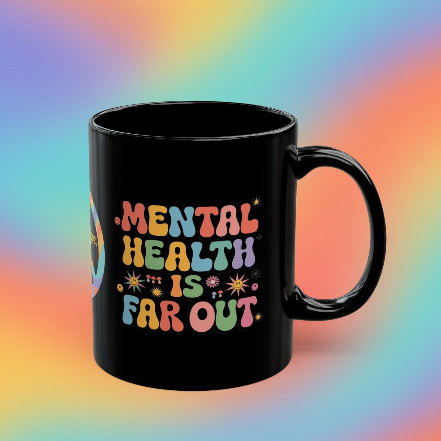 Mental Health Is Far Out 70s Mug, Groovy Retro Mental Wellness Coffee Cup - MySisterIsASurvivor
