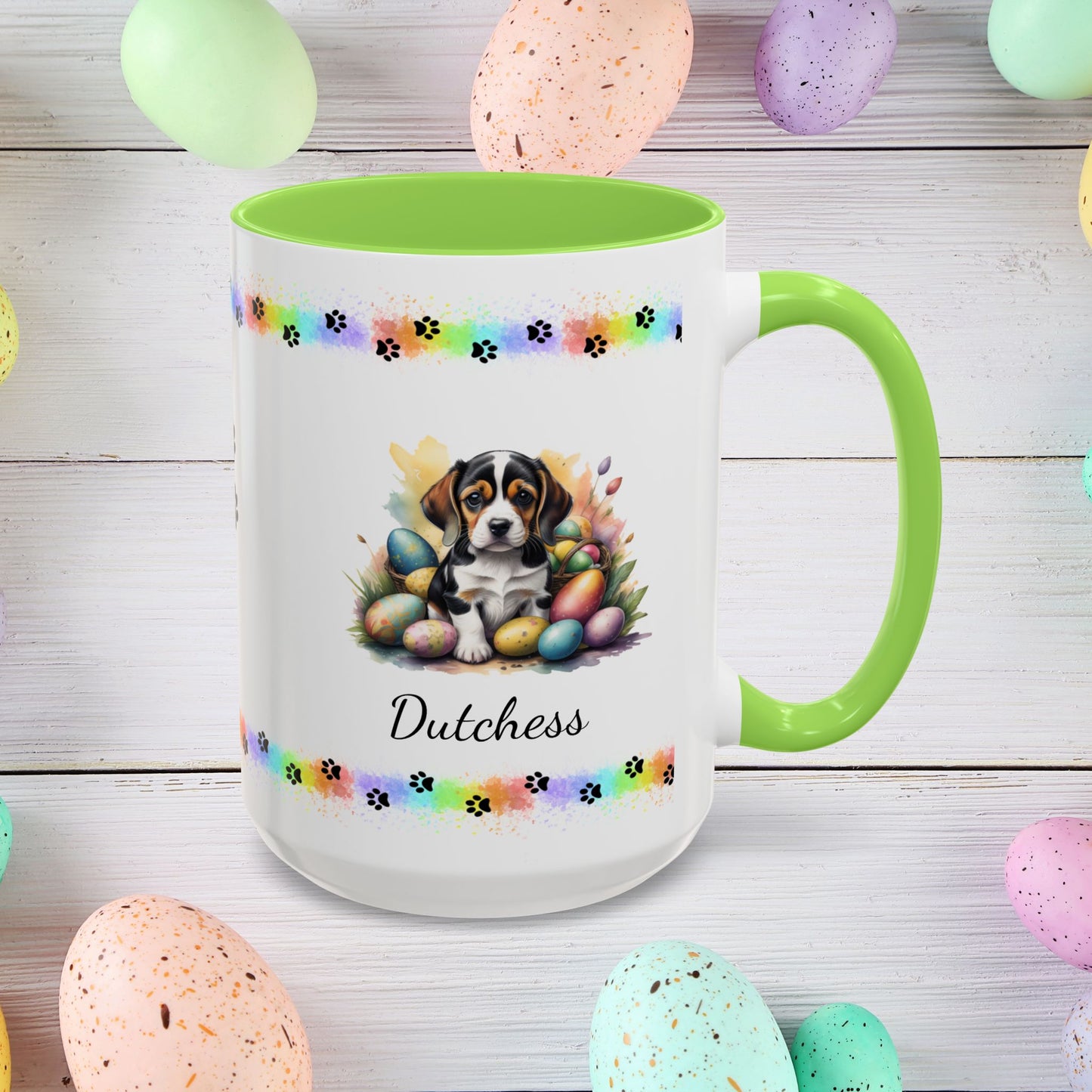 Beagle Easter puppy coffee mug, personalized cute dog gift, ideal for mental health support and cozy mornings