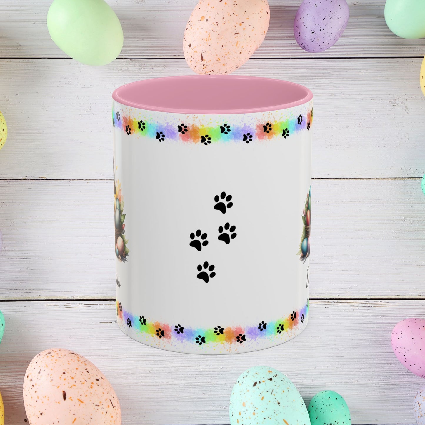 Doberman personalized Easter puppy mug, cute dog coffee cup gift for mental health awareness and comfort