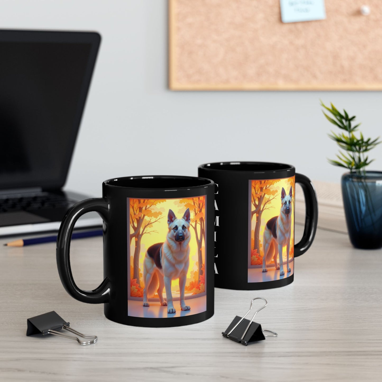 Black & Cream German Shepherd Autumn Personalized Mug - Custom Dog Lover Gift for Fall Coffee