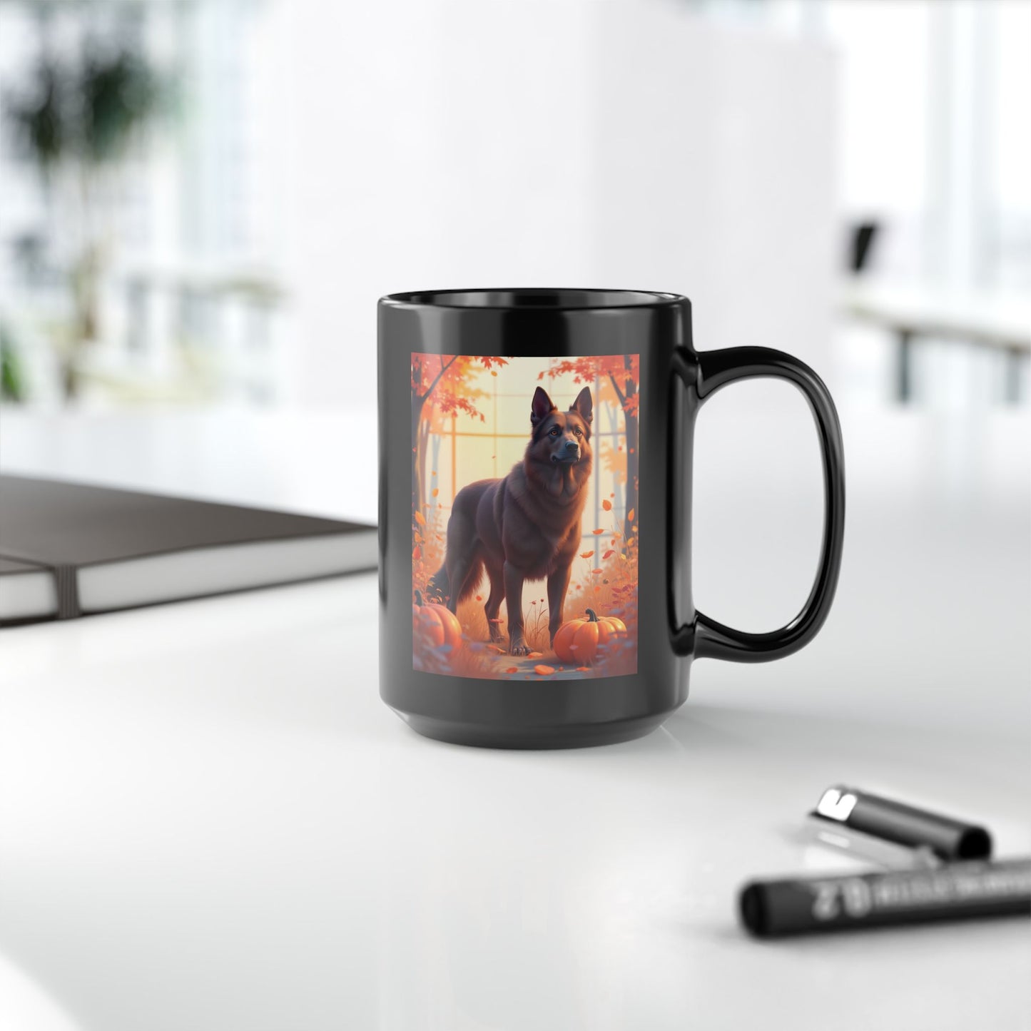 German Shepherd Liver - Autumn personalized mug, custom dog lover coffee cup for GSD enthusiasts