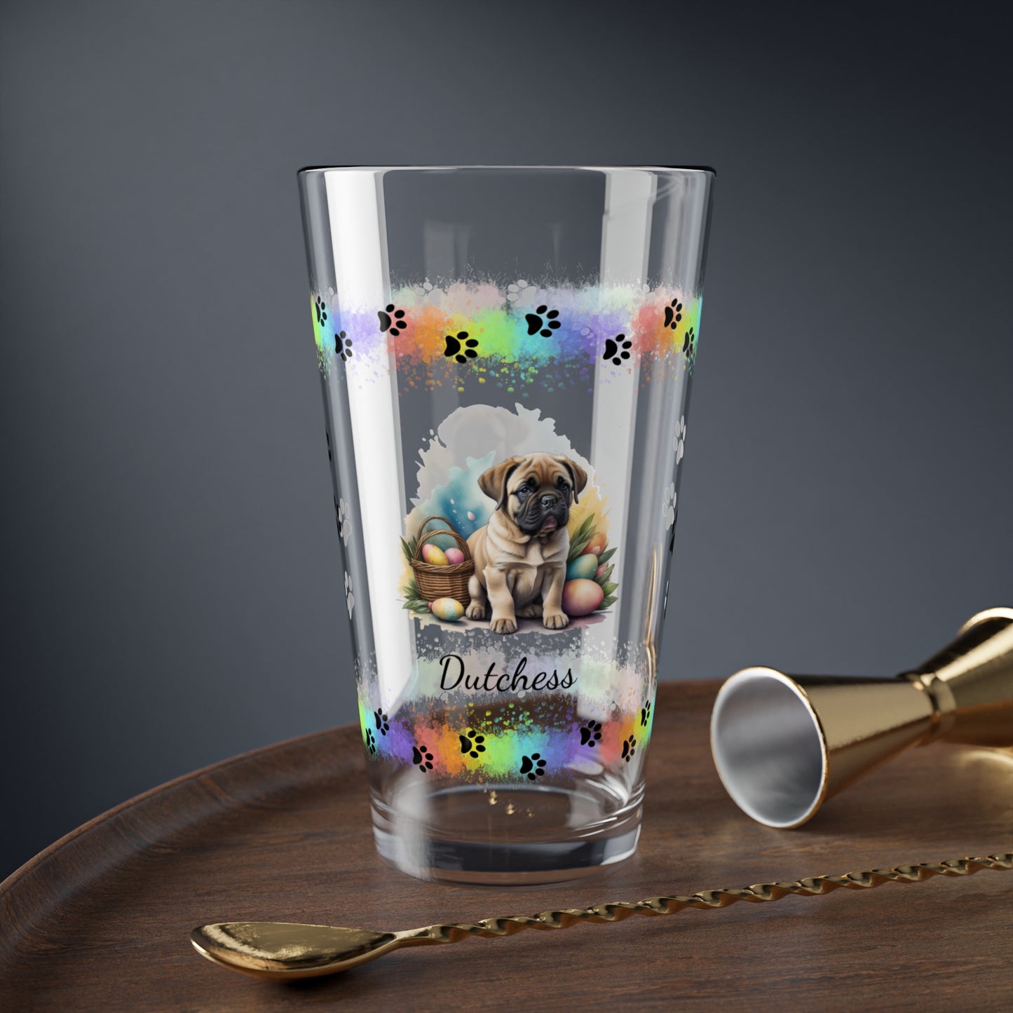 English Mastiff Personalized Easter Puppy 16oz Pint Glass - Custom Dog Design, Mental Health Gift, Easter Décor, and Festive Celebrations