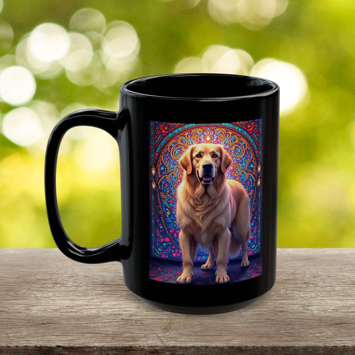 Light Cream Golden Retriever personalized stained glass design mug, custom dog lover gift idea
