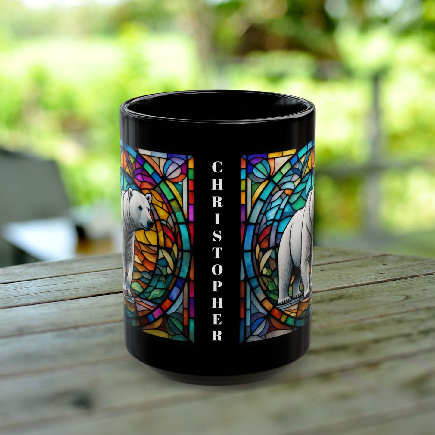 Polar Bear Personalized Mug, Stained Glass Zoo Animal Design, Unique Ceramic Gift for Wildlife Lovers, Coffee, Tea, & Hot Chocolate Cup