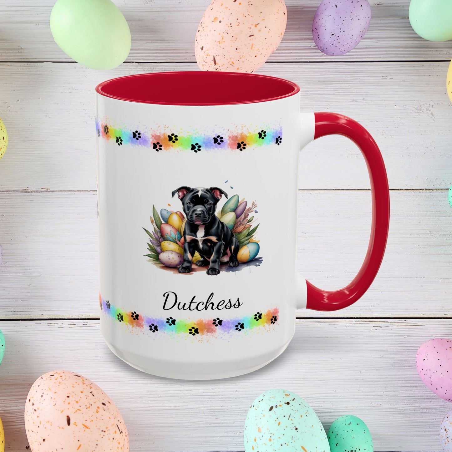 Pitbull Black Easter puppy coffee mug, personalized cute dog gift for mental health awareness and cozy sipping