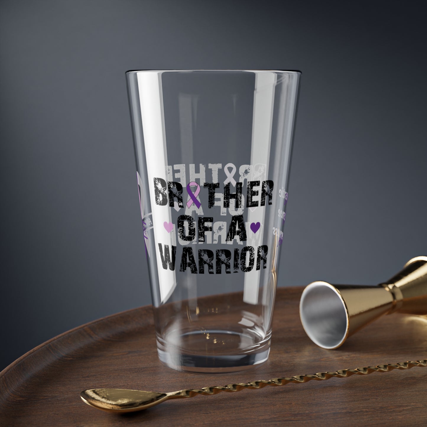 Brother of a Warrior: Personalized Domestic Violence Awareness Warrior Pint Glass - Proud Family Member
