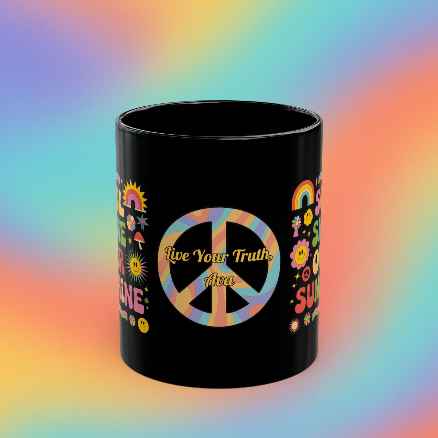 Soul Shine Over Sunshine retro 70s mental health coffee mug, positive self-care gift - MySisterIsASurvivor