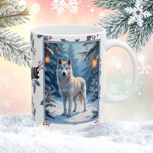 Shop our husky silver winter lodge mug featuring the 15oz style option from MySisterIsASurvivor.
