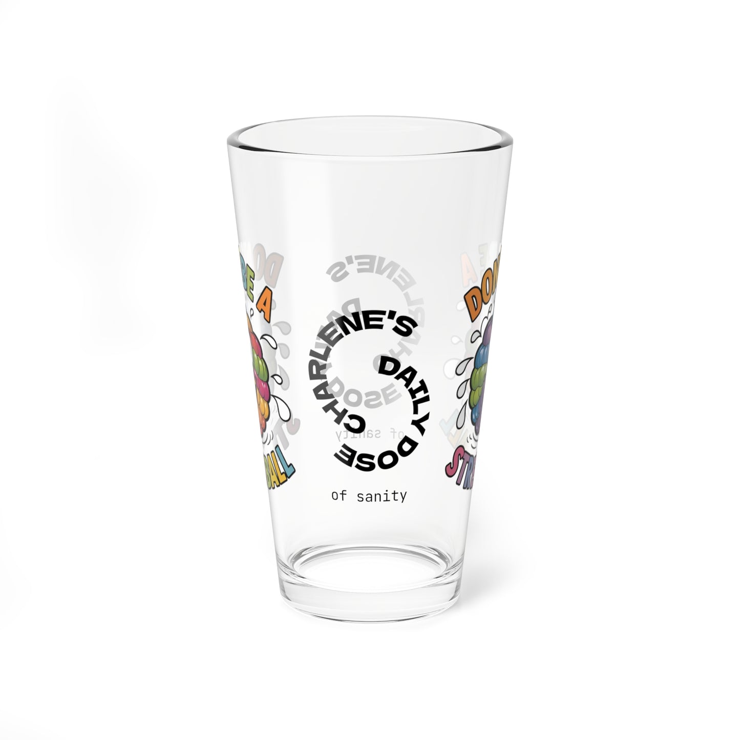"Don’t Be A Stressball" personalized funny pint glass with a daily dose of humor and anxiety relief.