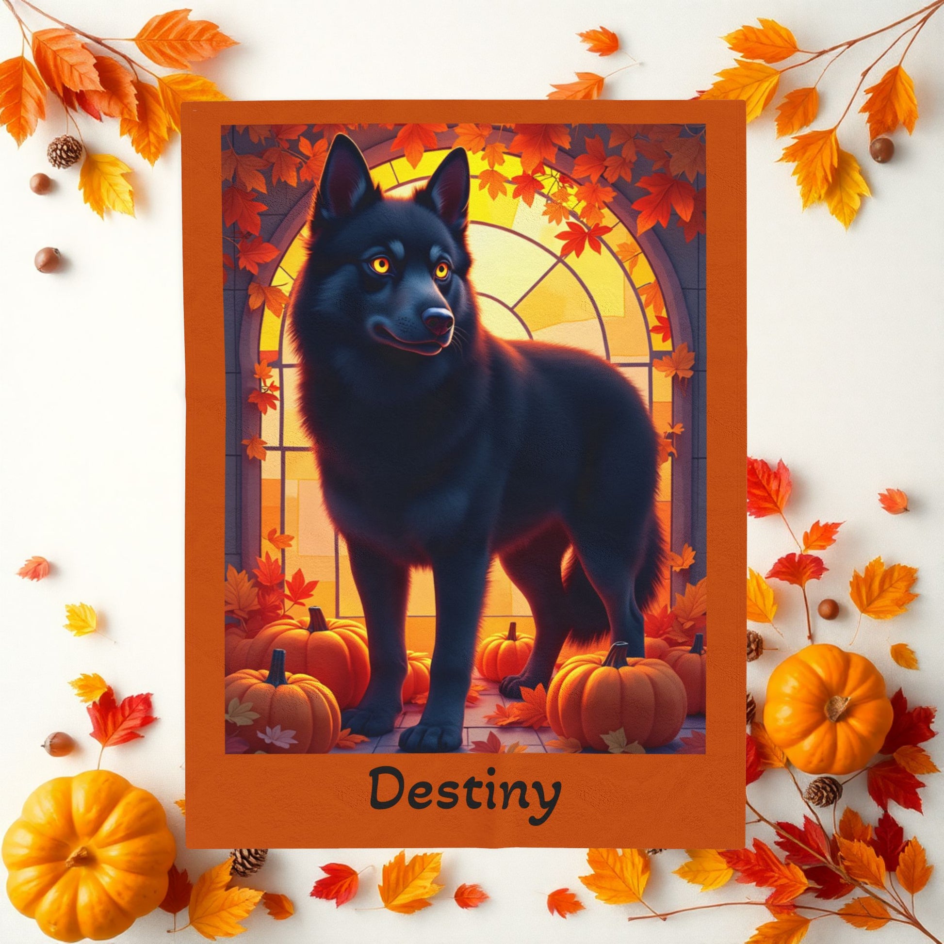 Siberian Husky Black Coat (Amber Eyes) Velveteen Blanket, Personalized Plush Dog Throw