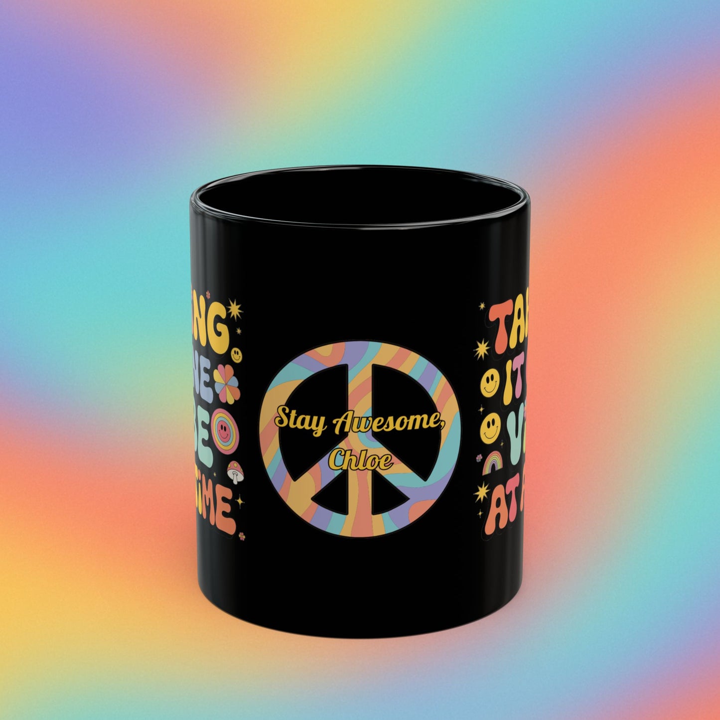 Taking It One Vibe at a Time retro 70s mug, positive affirmation coffee gift - MySisterIsASurvivor