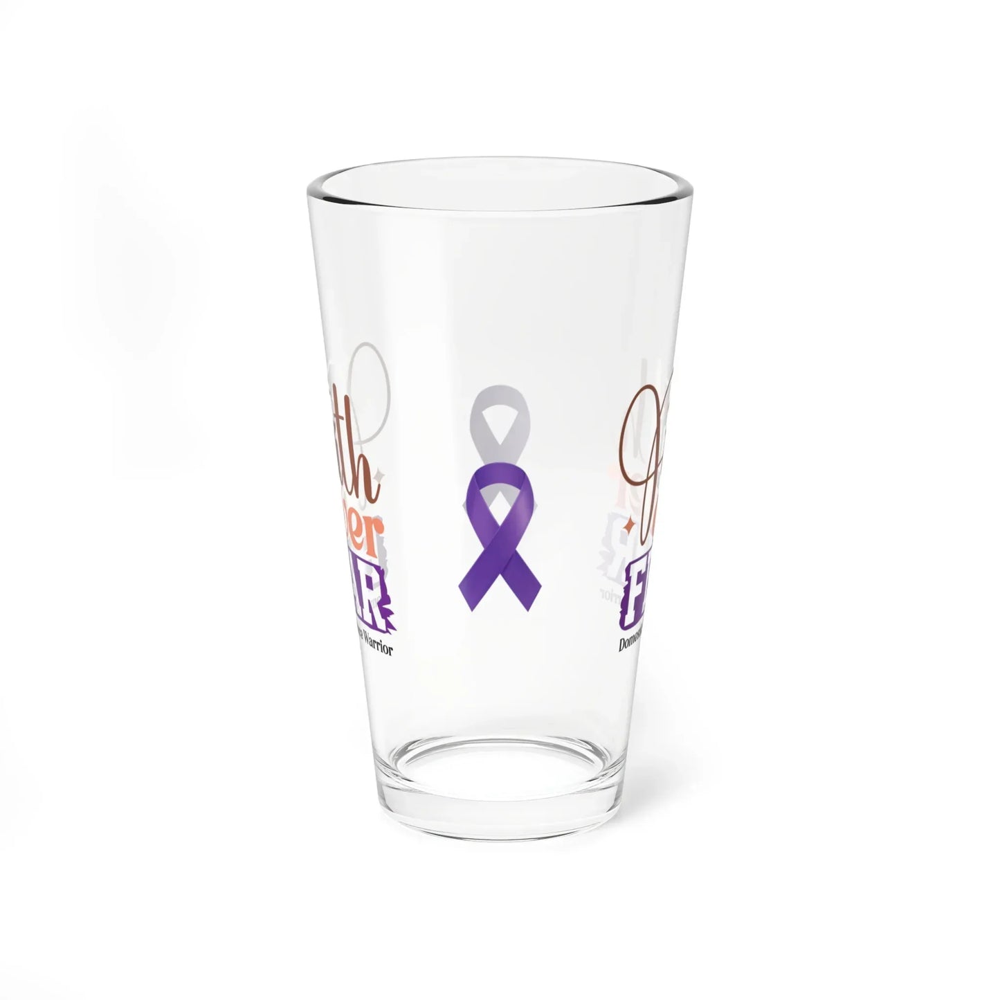 Shop our premium faith over fear domestic violence warrior pint glass 16oz from MySisterIsASurvivor.