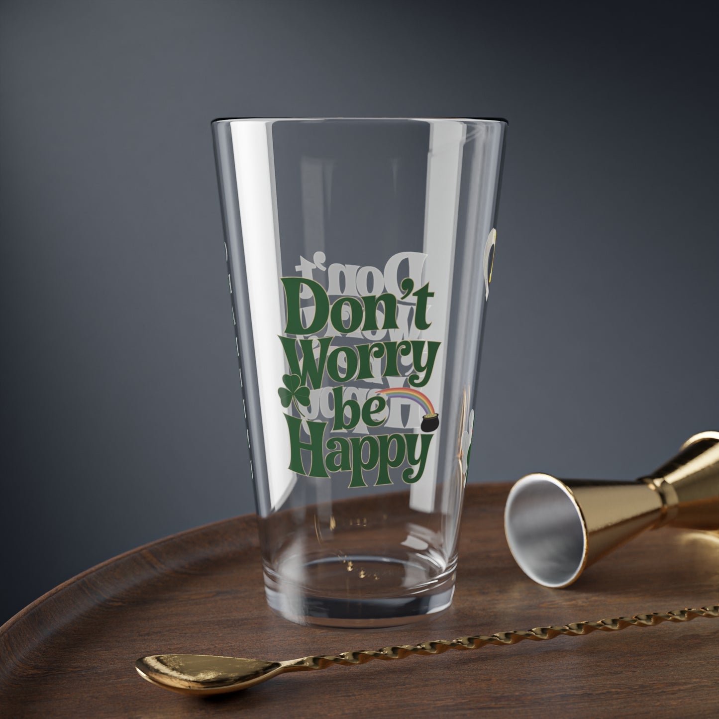 Don't Worry Be Happy: Personalized St. Patrick's Day Pint Glass - Customizable Name for Happiness and Positivity
